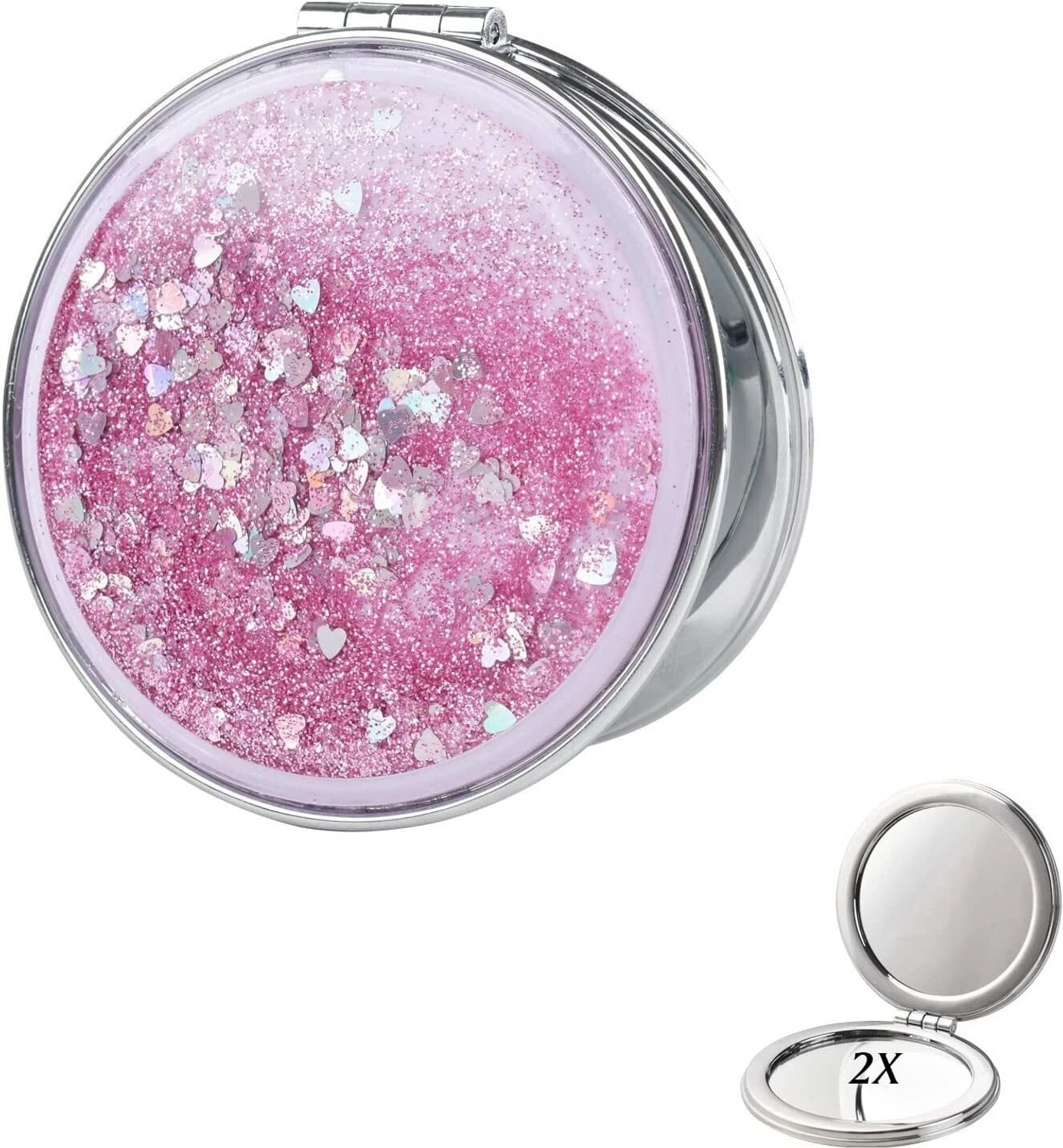 Image of BONSTELLA Pink Butterfly Pocket Mirror with Floral and Gem Design