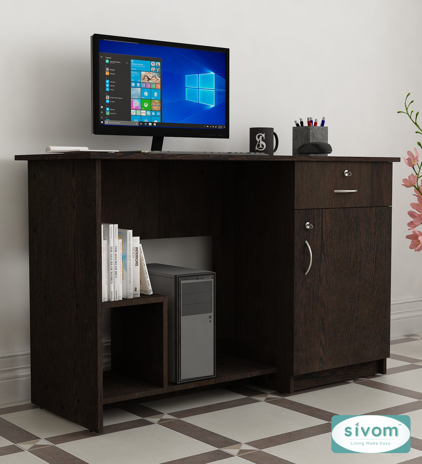 Image of PEDPIX Compact Computer Desk for Home Office | Modern Study & Work Table with Storage Engineered Wood Computer Desk (L-shaped, Finish Color - Black, DIY(Do-It-Yourself))