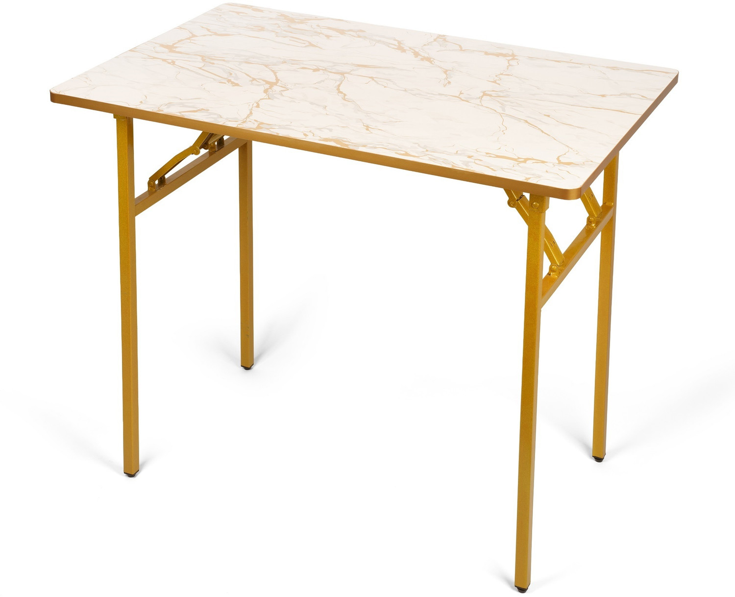 Image of SHREE HARI QUALITY FIRST Multi-Purpose Portable & Foldable Wooden Computer Table with Metallic Golden Leg Solid Wood Computer Desk (Straight, Finish Color - White Marble Finish, Pre-assembled)