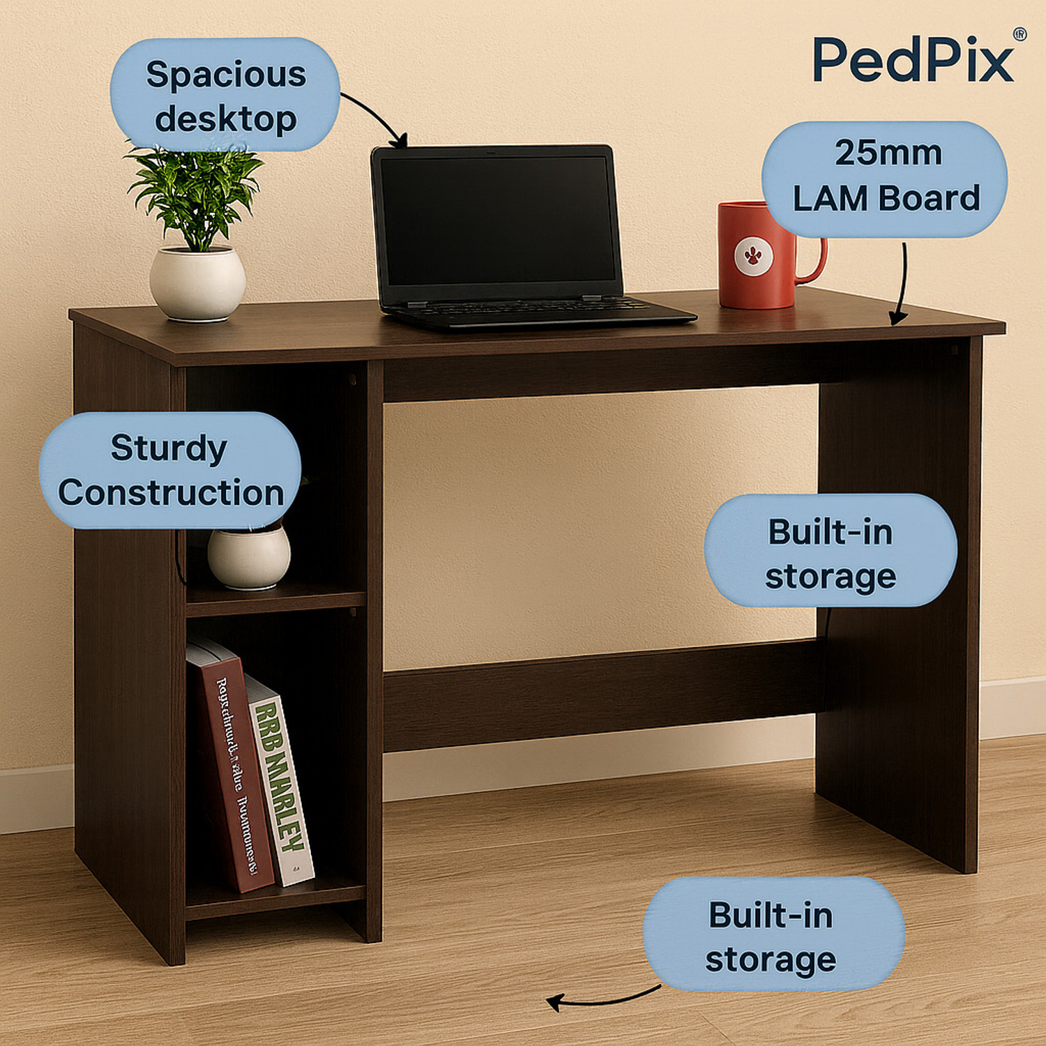 Image of PEDPIX Compact Computer Desk for Home Office | Modern Study & Work Table with Storage Engineered Wood Computer Desk (L-shaped, Finish Color - Black, DIY(Do-It-Yourself))