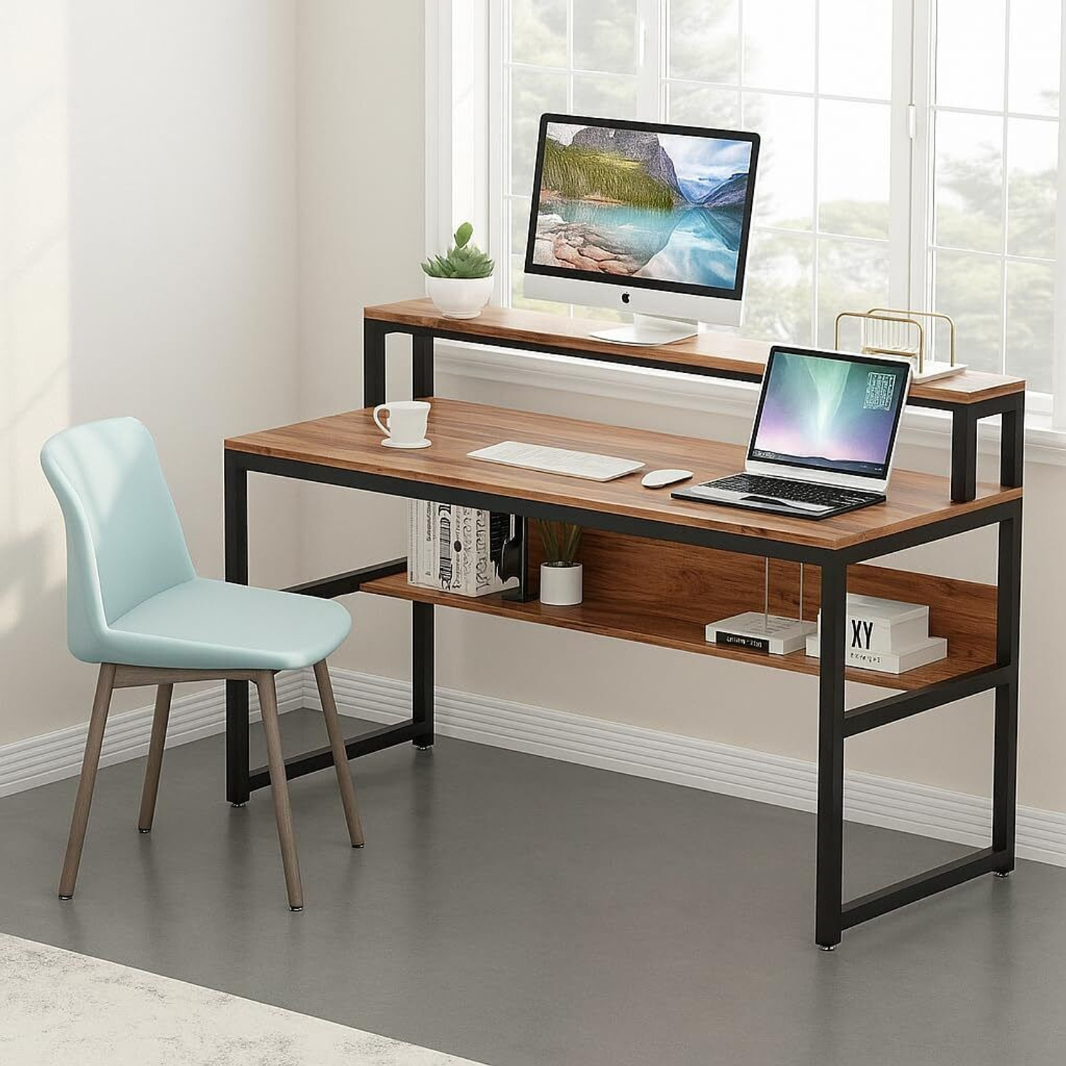 Image of mpm international Engineered Wood Computer Desk (Straight, Finish Color - Black, DIY(Do-It-Yourself))