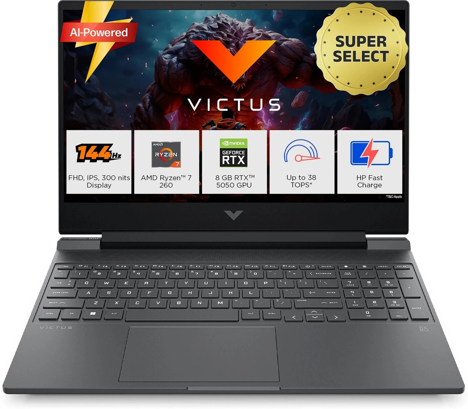 HP Victus AI AMD Ryzen 7 Octa Core 260 - (24 GB/1 TB SSD/Windows 11 Home/8 GB Graphics/NVIDIA GeForce RTX 5050) 15-fb3185AX Gaming Laptop (15.6 Inch, Mica Silver, Black Chrome Logo, 2.29 Kg, With MS Office) - Image 1
