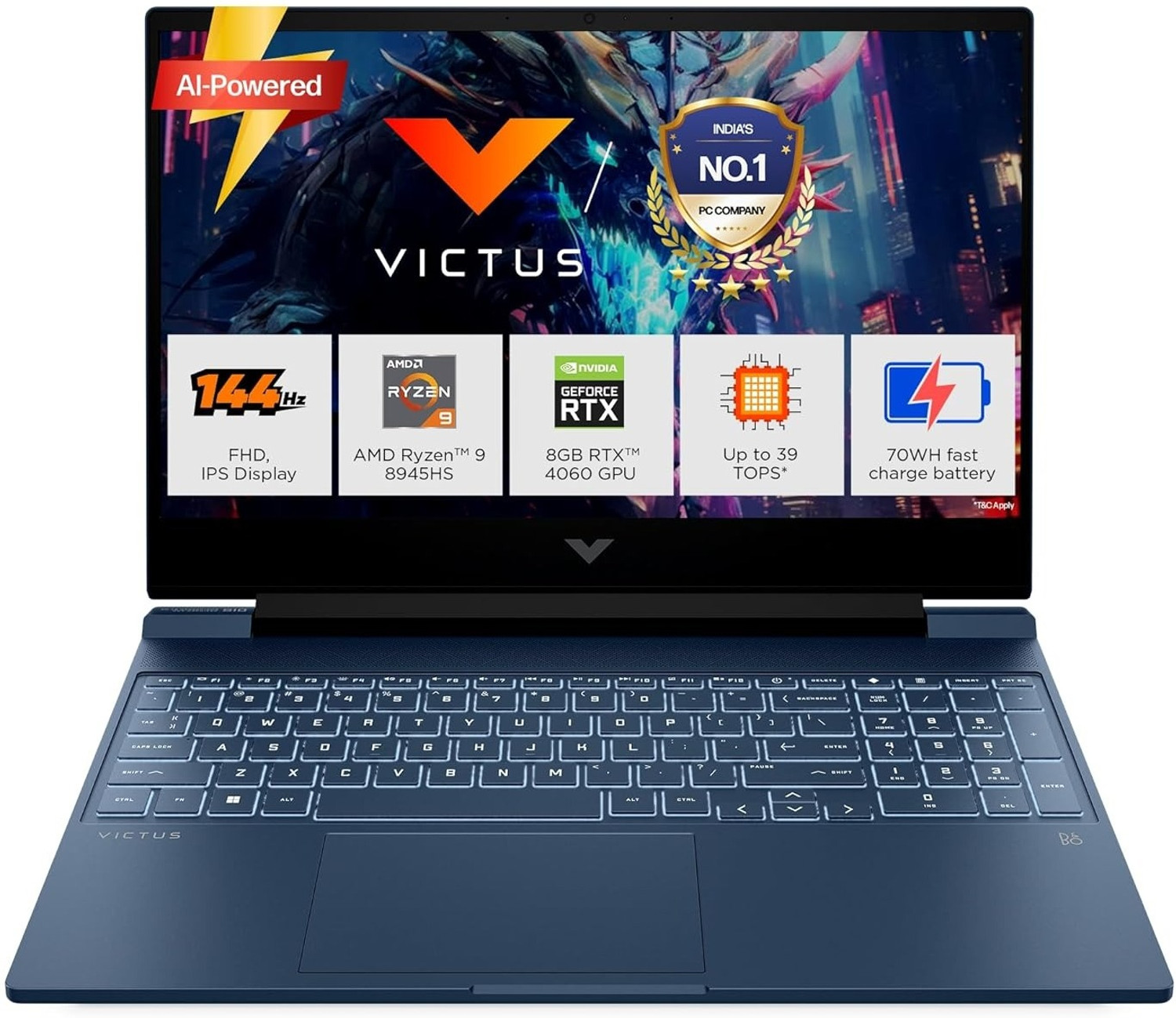Image of HP AMD Ryzen 5 Hexa Core - (16 GB /512 GB SSD /Windows 11 Home /AMD Radeon 760M) 15-fb3009AX Gaming Laptop (15.6 inch, Performance blue, 2.29 kg, With MS Office)