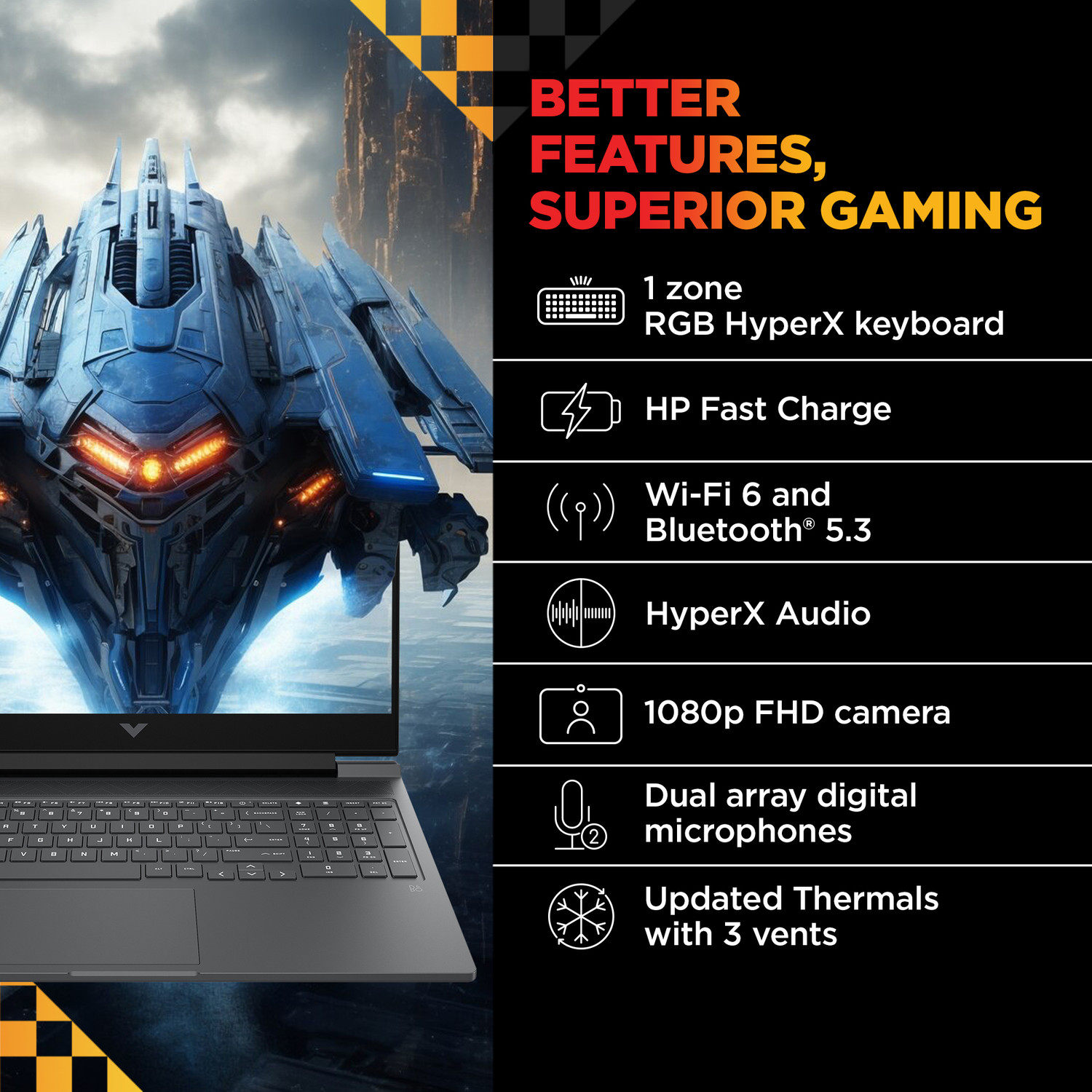 Image of HP Victus Intel Core i5 14th Gen 14450HX - (16 GB /512 GB SSD /Windows 11 Home /6 GB Graphics /NVIDIA GeForce RTX 3050) 16-r1705TX Gaming Laptop (16.1 Inch, Mica Silver, Black Chrome Logo, 2.31 Kg, With MS Office)