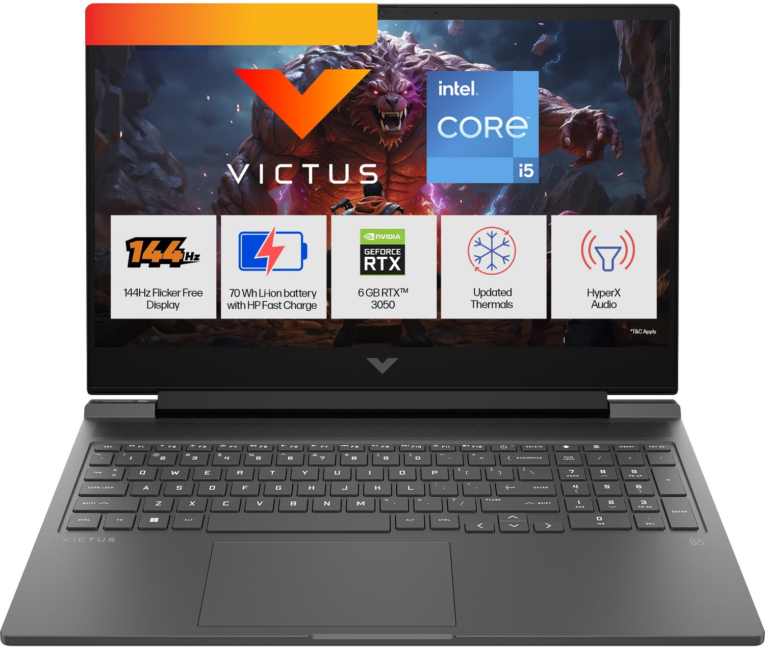 Image of HP Victus Intel Core i5 14th Gen 14450HX - (16 GB /512 GB SSD /Windows 11 Home /6 GB Graphics /NVIDIA GeForce RTX 3050) 16-r1705TX Gaming Laptop (16.1 Inch, Mica Silver, Black Chrome Logo, 2.31 Kg, With MS Office)