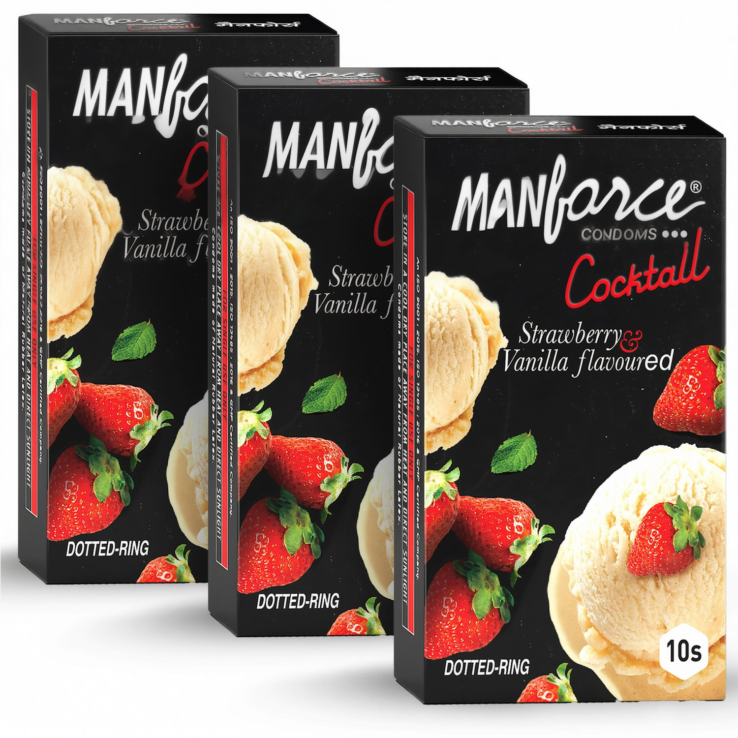 Image of MANFORCE Premium Hotdots Belgian Chocolate Condoms with Bigger Dots - 10 Pieces x Pack of 3 Condom (Set of 3, 30 Sheets)