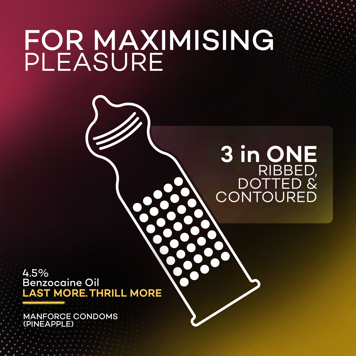 Image of MANFORCE Extra Dotted Litchi Flavoured Condoms - 10 Pieces & Overtime Pineapple 3in1 (Ribbed, Contour, Dotted) Condoms - 10 Pieces Condom (Set of 2, 20 Sheets)