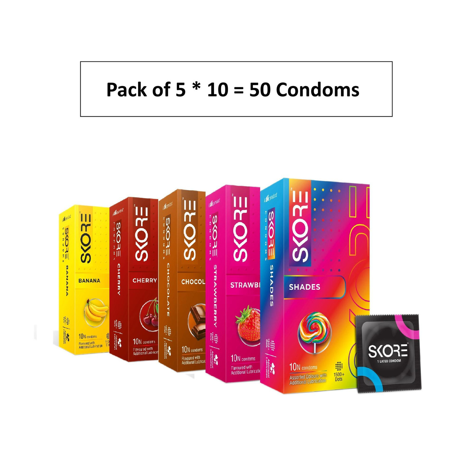 SKORE Dotted Banana,Cherry,Chocolate,Shades,Strawberry Condom Price in India - Image 1