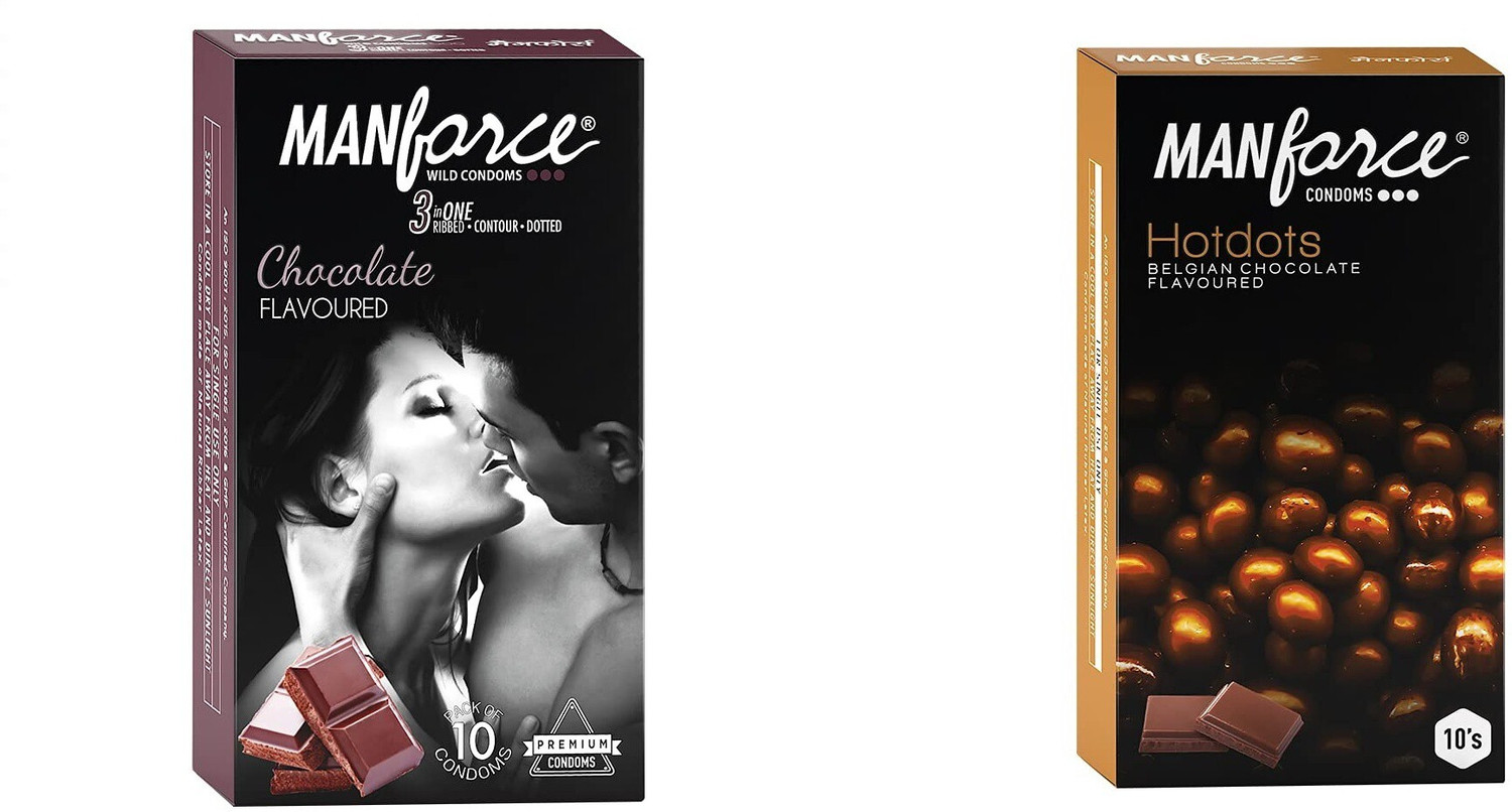 Image of MANFORCE Chocolate flavor condom - 10 Pieces & Premium Hotdots Belgian Chocolate Condoms with Bigger Dots - 10 Pieces Condom (Set of 2, 20 Sheets)