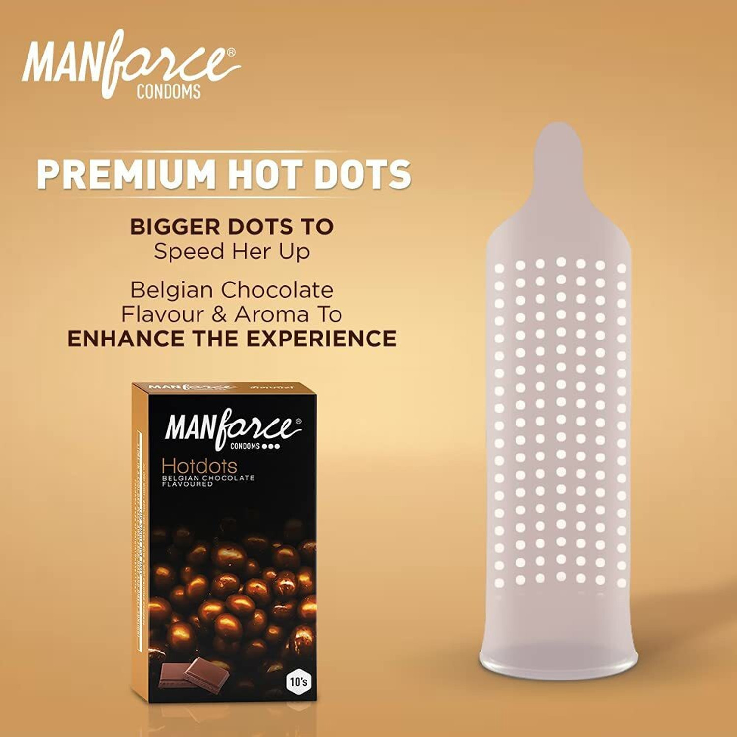 Image of MANFORCE Ignite Apple-peach Flavoured Extra Dotted Box Condoms - 10 Pieces & Premium Hotdots Belgian Chocolate Condoms with Bigger Dots - 10 Pieces Condom (Set of 2, 20 Sheets)
