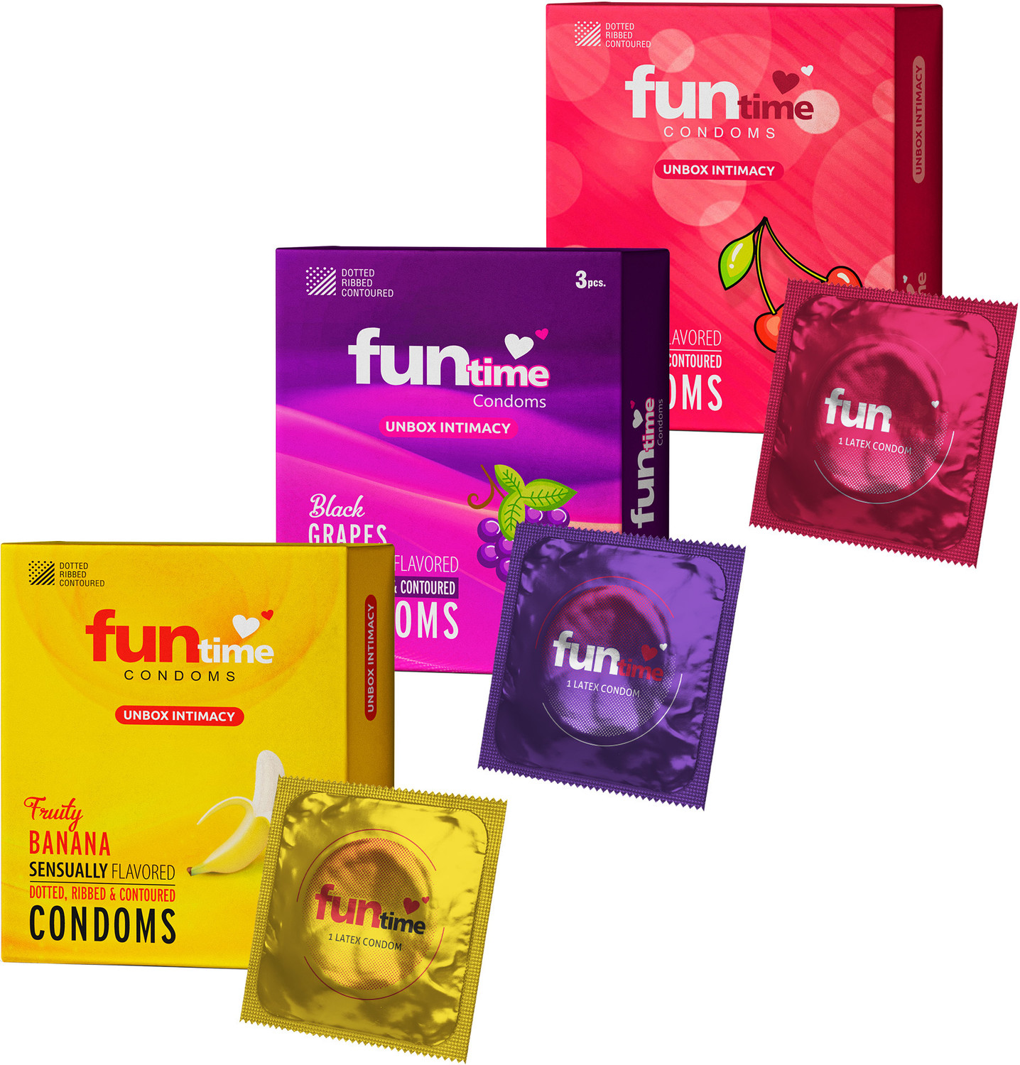 Image of MANFORCE 3 in 1 (Ribbed, Contour, Dotted) Wild Black Grapes Flavoured Condoms- 10 Pieces x Pack of 3 Condom (Set of 3, 30 Sheets)