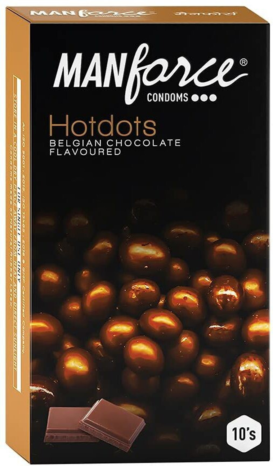 Image of MANFORCE Premium Hotdots Belgian Chocolate Condoms with Bigger Dots - 10 Pieces x Pack of 3 Condom (Set of 3, 30 Sheets)