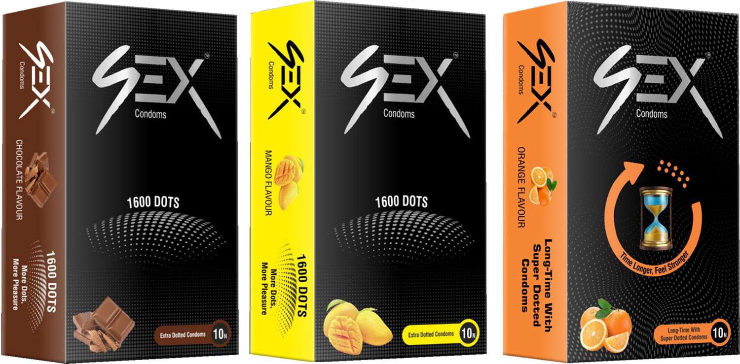 Image of 4EX Chocolate, Mango And Orange Flavoured With Extra Dotted Condom (Set of 3, 30 Sheets)