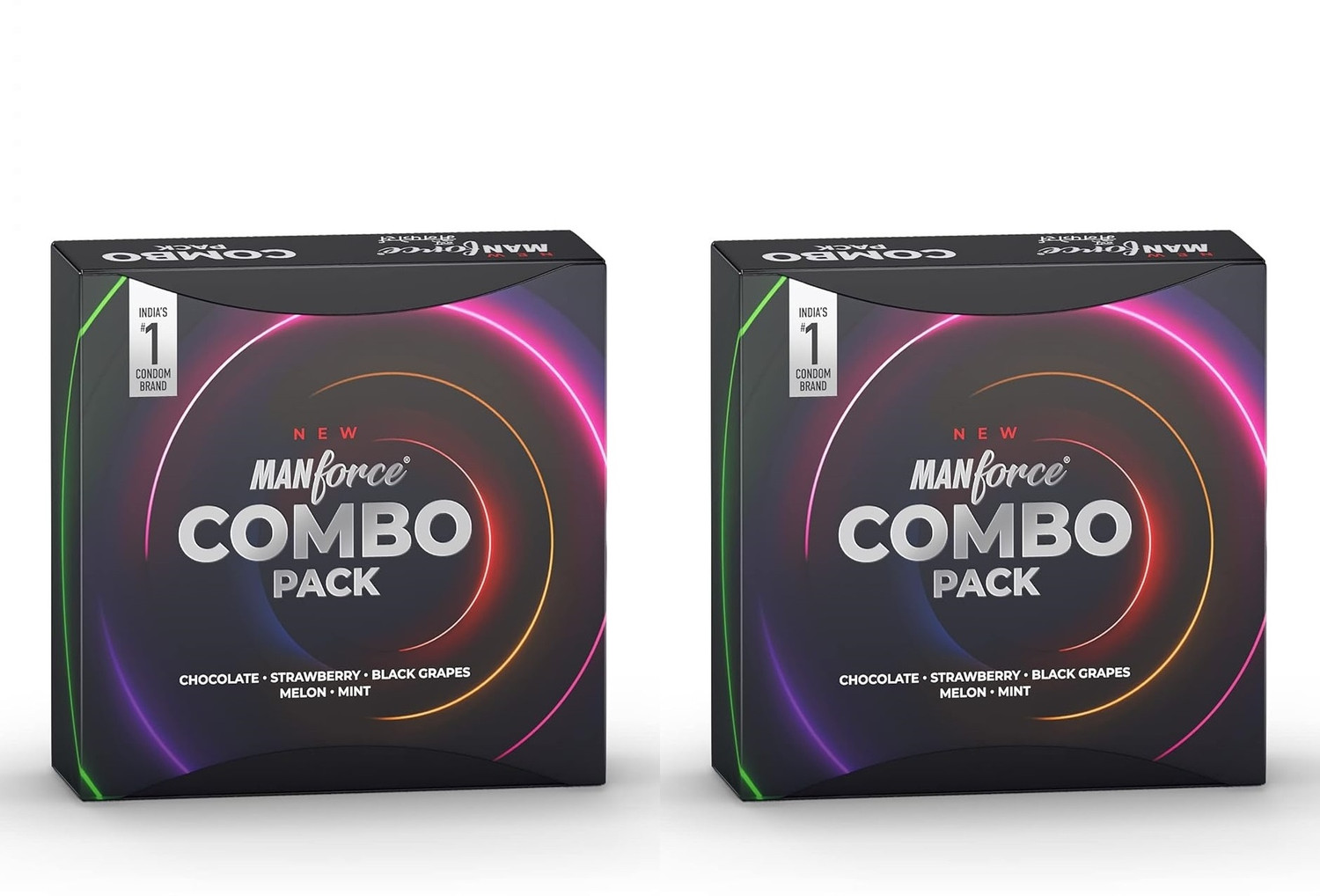 Image of MANFORCE Ignite Apple-peach Flavoured Extra Dotted Box Condoms - 10 Pieces & 3 in 1 (Ribbed, Contour, Dotted) Wild Black Grapes Flavoured Condoms- 10 Pieces Condom (Set of 2, 20 Sheets)