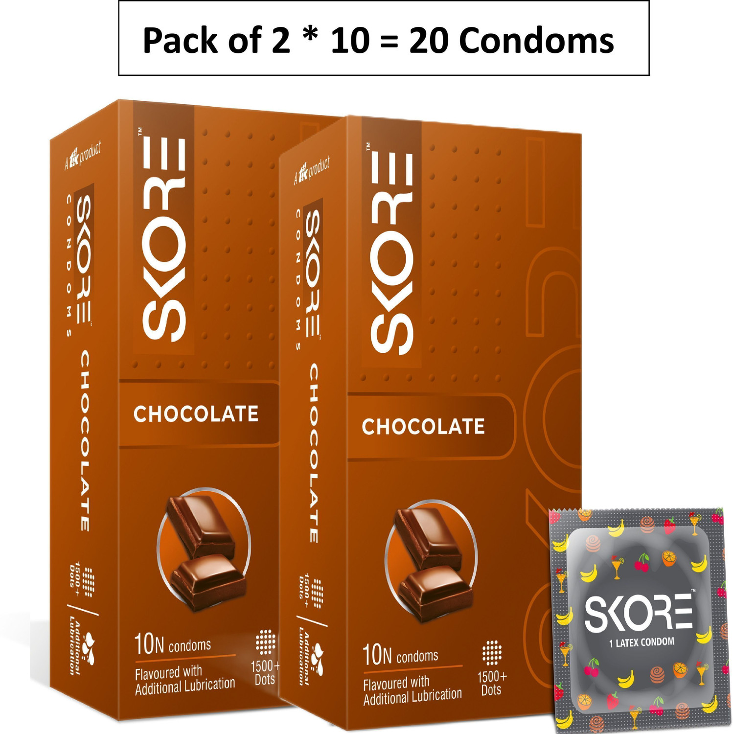 Image of SKORE Chocolate Flavoured Condoms - Coloured and 1500 Raised Dots 10s Pack Condom (10 Sheets)