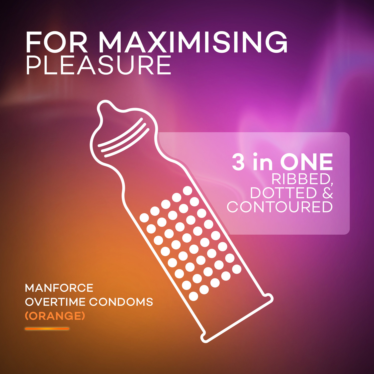 Image of MANFORCE 3 in 1 (Ribbed, Contour, Dotted) Wild Black Grapes Flavoured Condoms- 10 Pieces & 3 in 1 Condoms (Ribbed, Contour, Dotted), Overtime Orange Flavoured- 10 Pieces Condom (Set of 2, 20 Sheets)