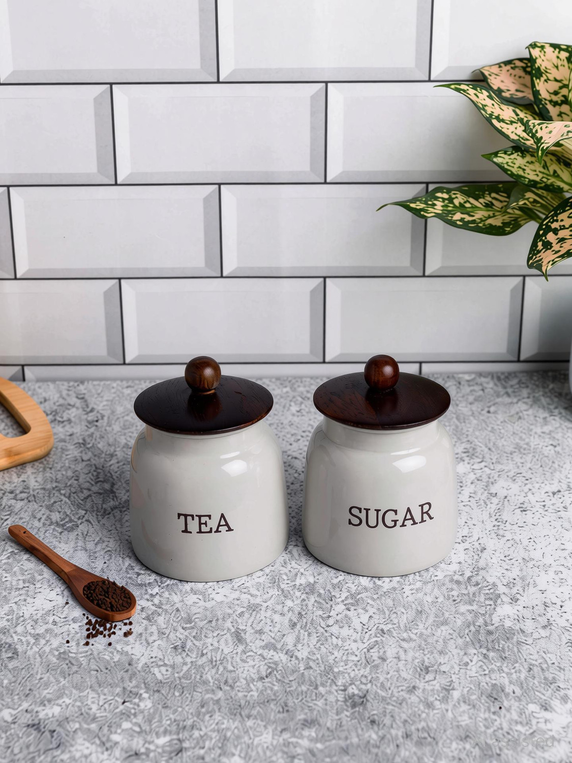 Image of ARxyz Iron Tea Coffee & Sugar Container - 500 ml (Pack of 2, Off White)