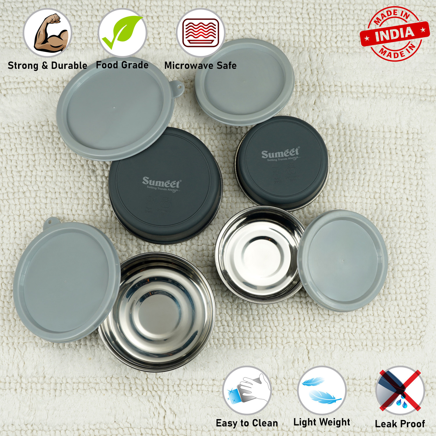 Image of Sumeet Stainless Steel Utility Container - 240 ml, 420 ml (Pack of 4, Grey)