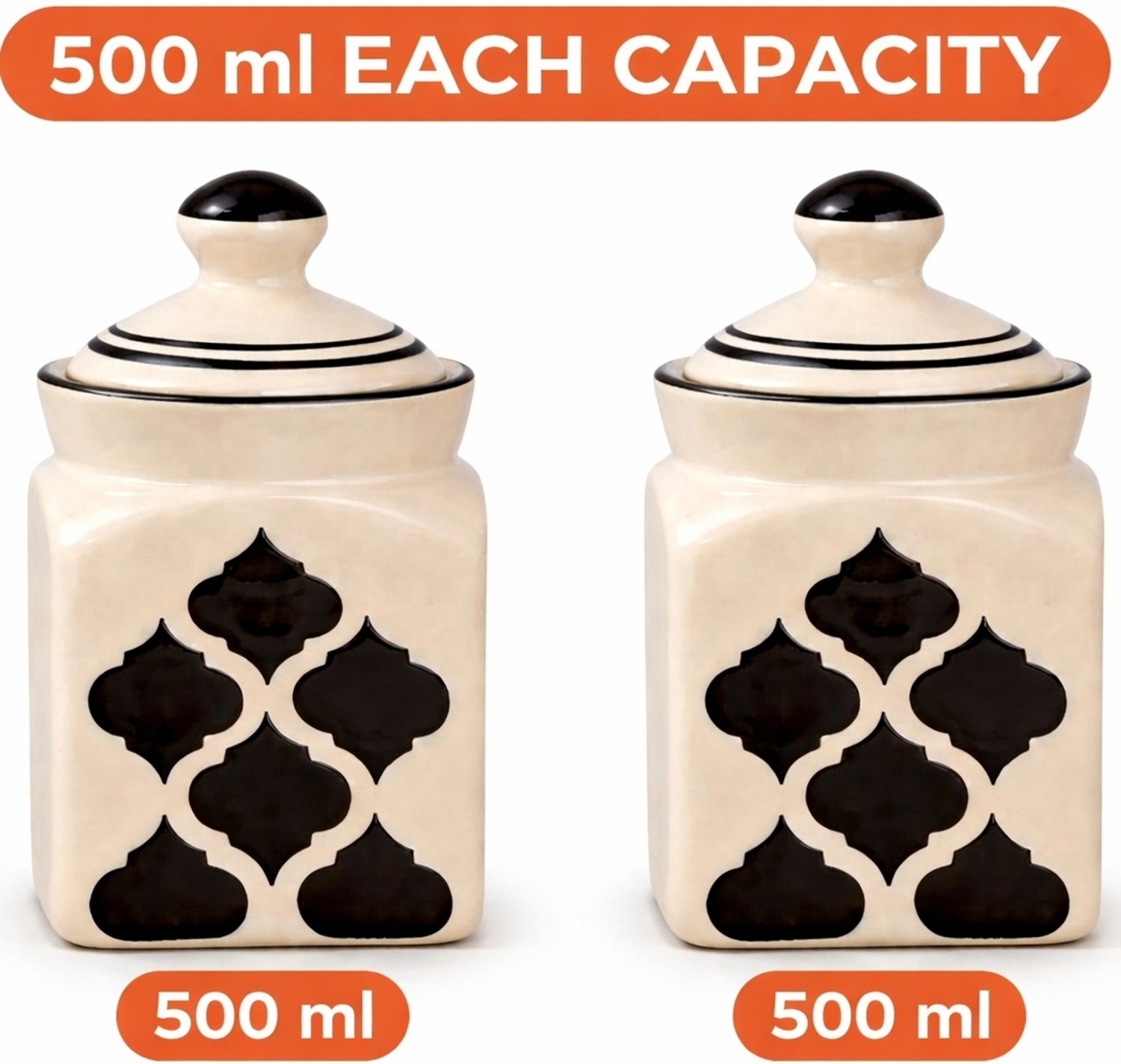 Image of Utkarsh enterprises Ceramic Pickle Jar - 500 ml (Pack of 2, Multicolor, Black, White)