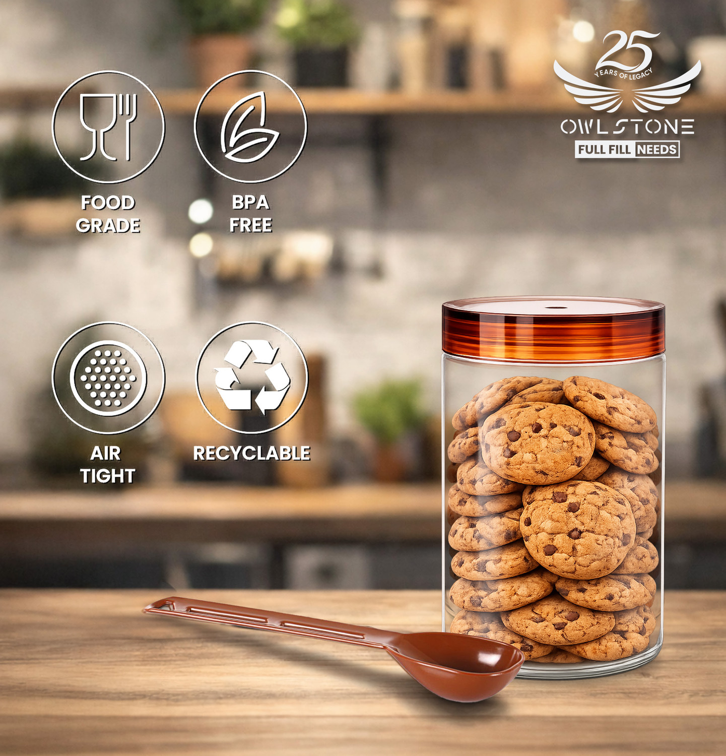 Image of OWLSTONE EXIM LLP Plastic Grocery Container - 250 ml (Brown)