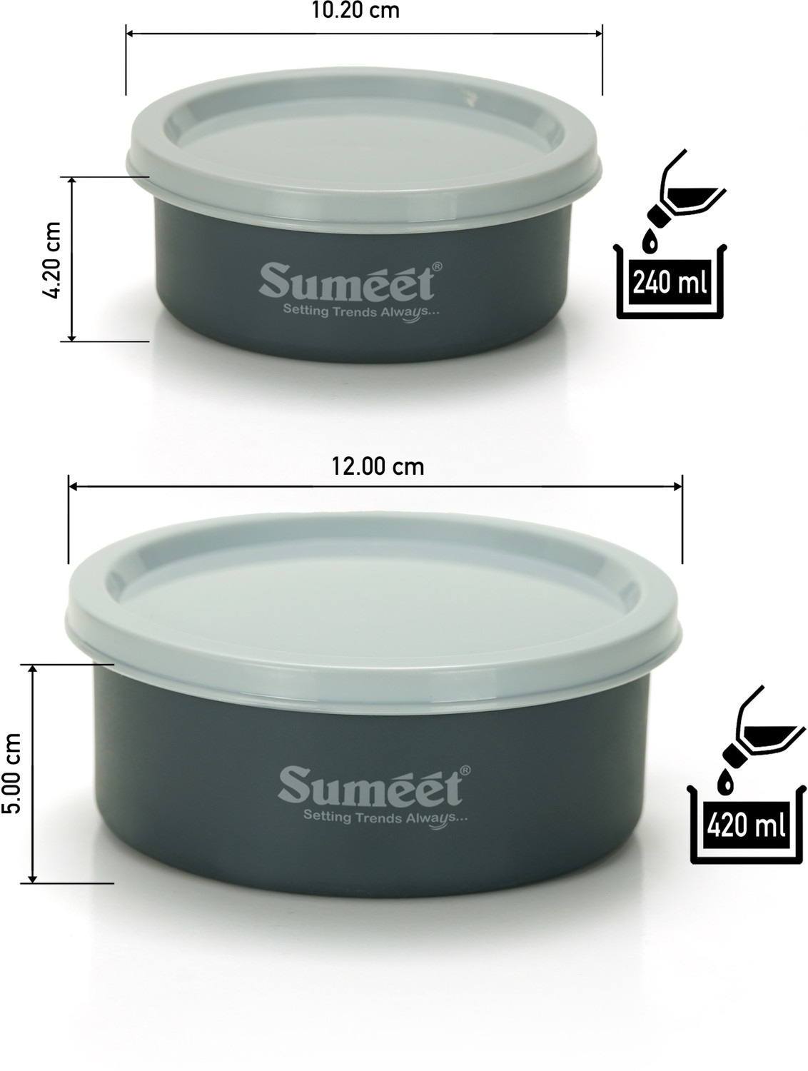 Image of Sumeet Stainless Steel Utility Container - 240 ml, 420 ml (Pack of 4, Grey)