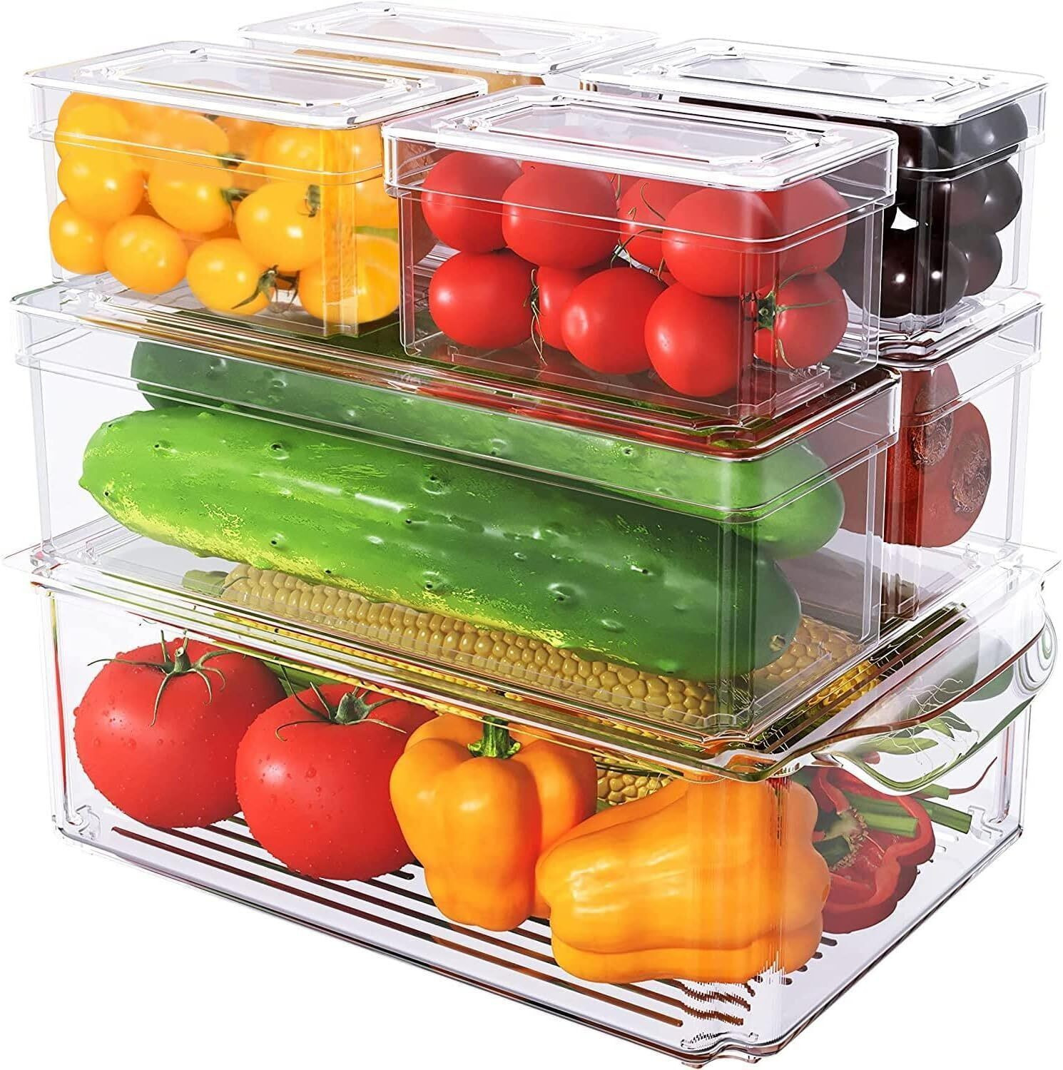 Image of BAREPEPE Plastic Fridge Container - 5700 ml, 1500 ml, 470 ml (Pack of 7, Clear)