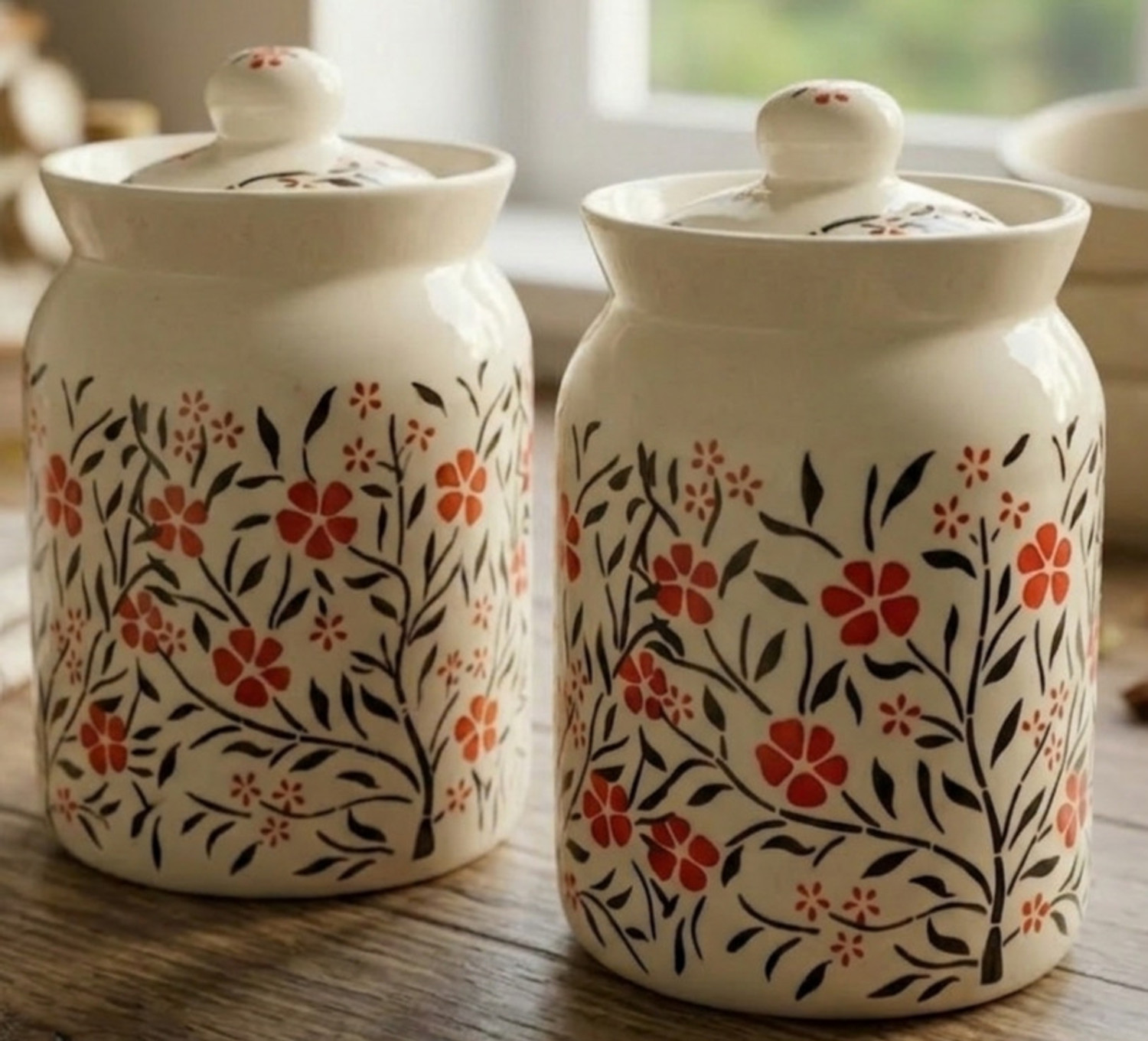 Image of Utkarsh enterprises Ceramic Pickle Jar - 500 ml (Pack of 2, Multicolor, Black, White)