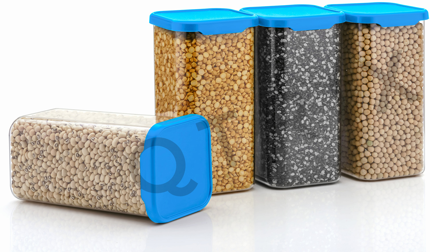 Image of Qtrix Plastic Grocery Container - 1500 ml (Pack of 4, Light Blue)