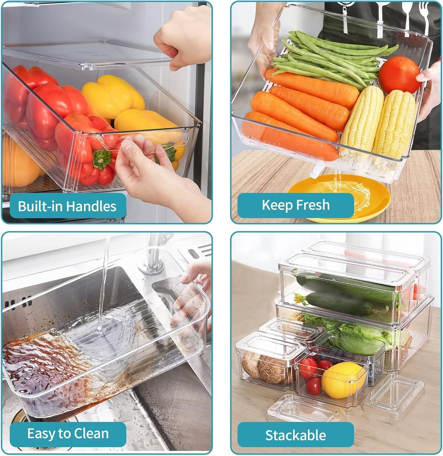 Image of BAREPEPE Plastic Fridge Container - 5700 ml, 1500 ml, 470 ml (Pack of 7, Clear)