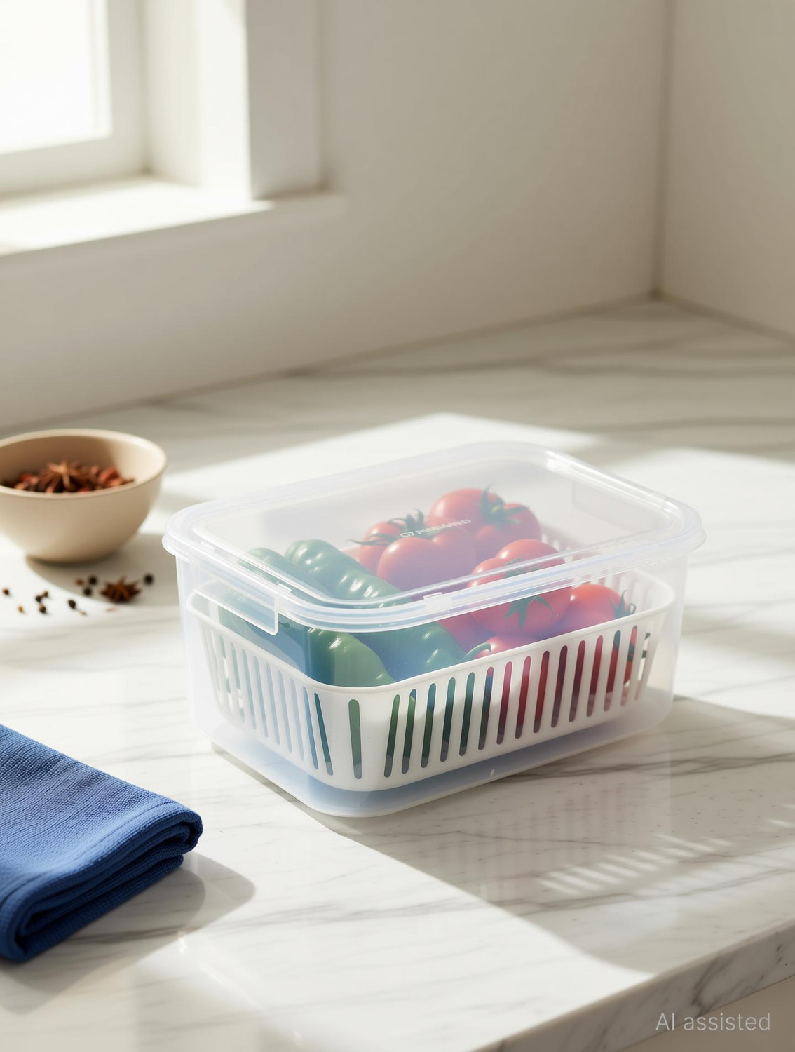 Image of meelana Plastic Fridge Container - 2550 ml (White)