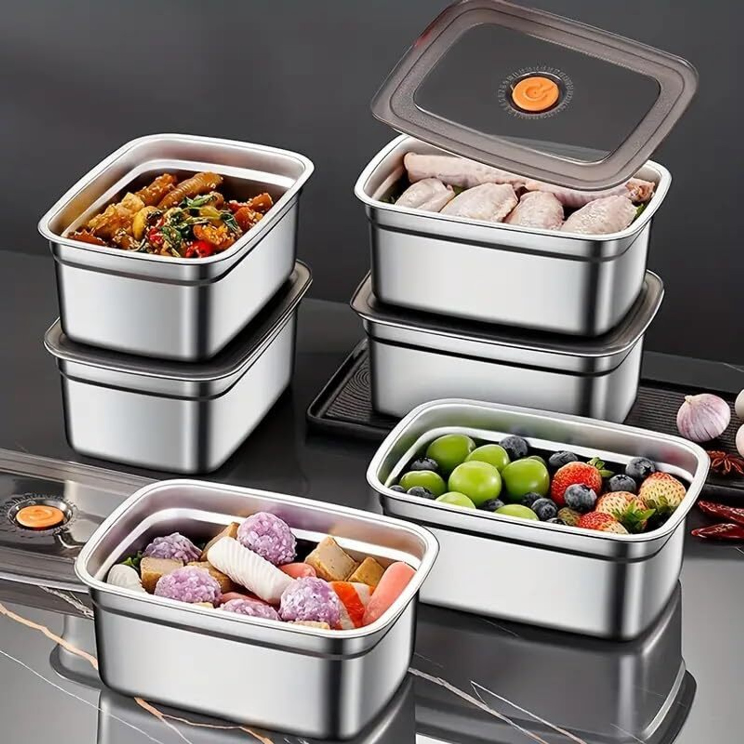 Image of Oliveware Steel Utility Container - 1900 ml (Pack of 3, Violet)