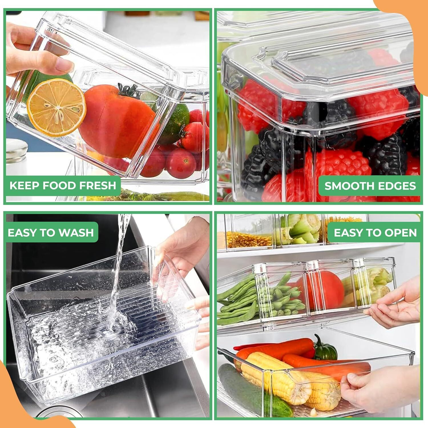 Image of BAREPEPE Plastic Fridge Container - 5700 ml, 1500 ml, 470 ml (Pack of 7, Clear)