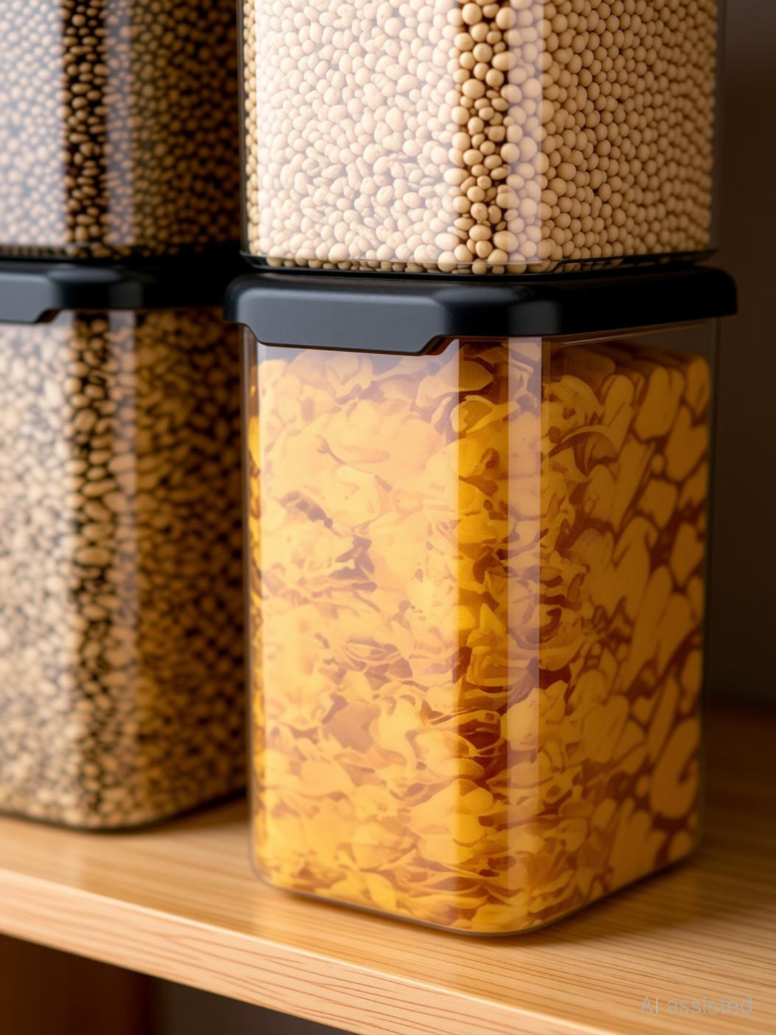 Image of Skylift Plastic Grocery Container - 1500 ml, 1200 ml, 500 ml (Pack of 18, Black)