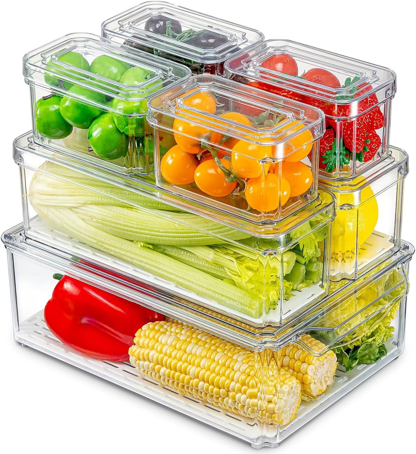 Image of BAREPEPE Plastic Fridge Container - 5700 ml, 1500 ml, 470 ml (Pack of 7, Clear)
