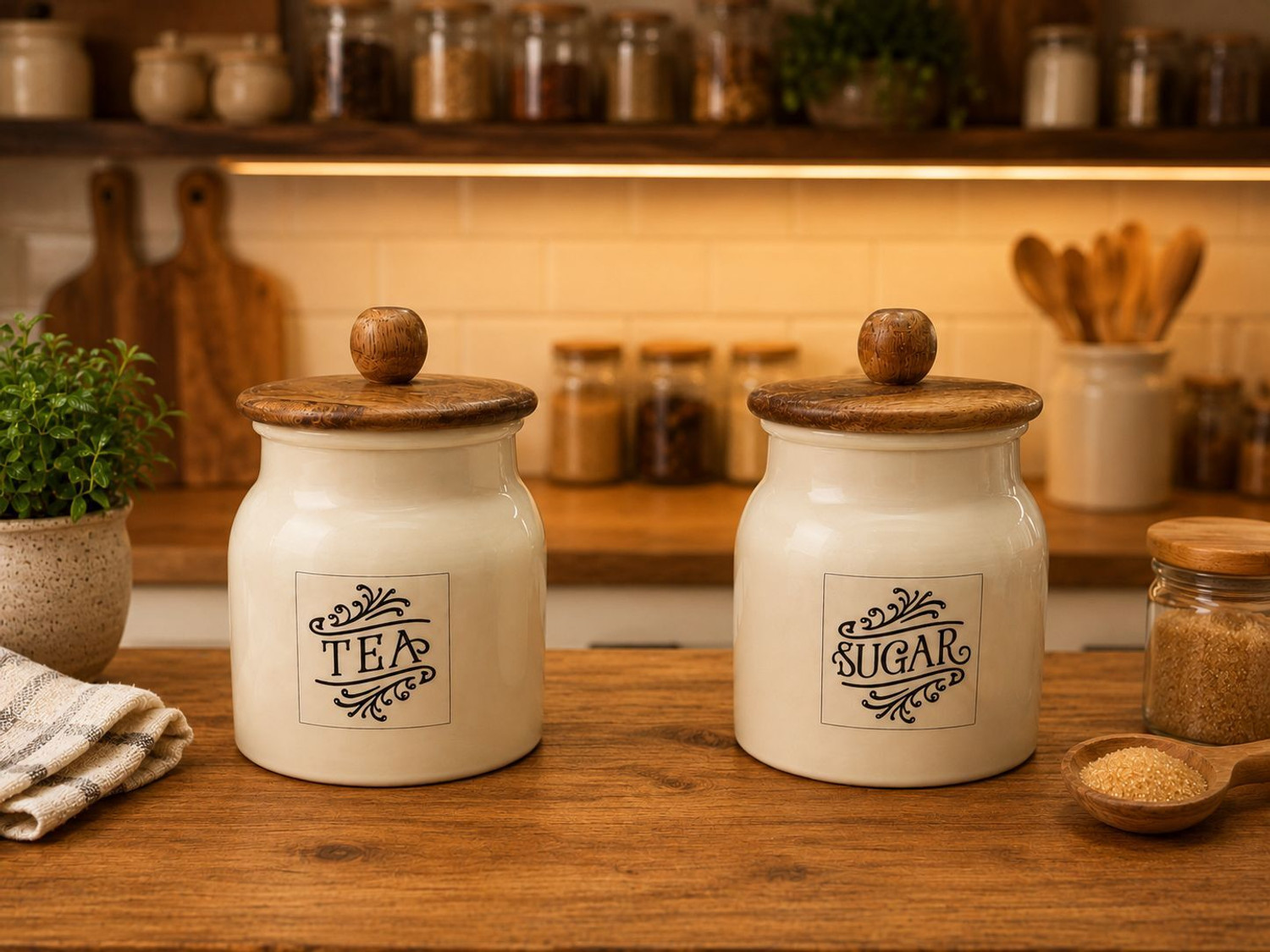 Image of ARxyz Iron Tea Coffee & Sugar Container - 500 ml (Pack of 2, Off White)