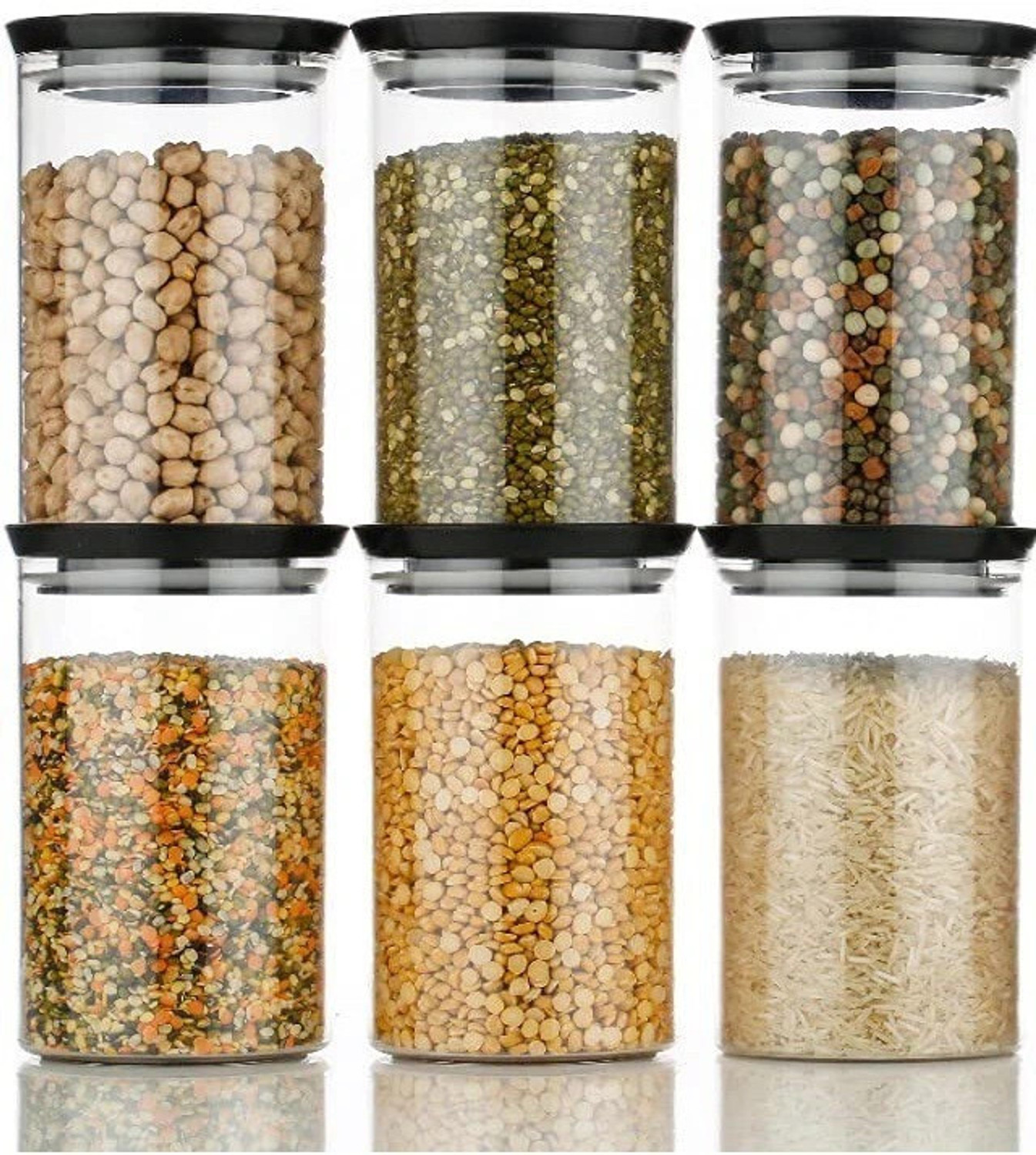 Image of Flipkart SmartBuy Plastic Grocery Container - 1 L (Pack of 12, Clear, Black)