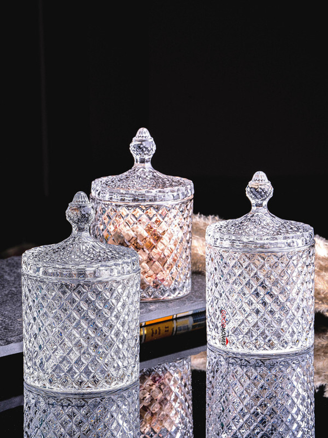 Image of Goodhomes Glass Cookie Jar - 1100 ml (Pack of 2, Clear)