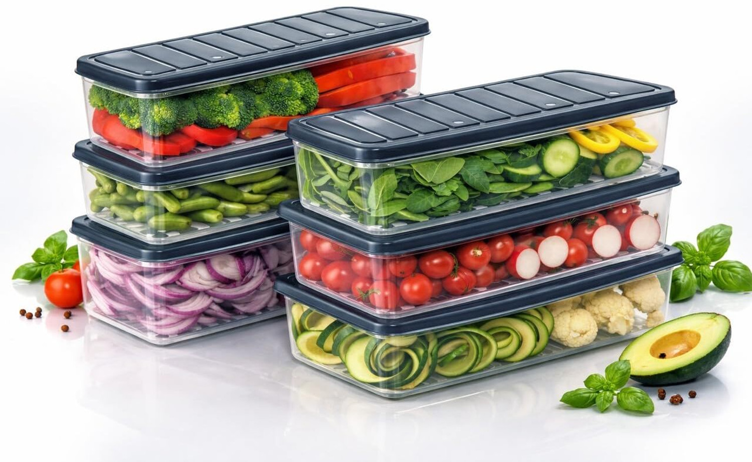 Image of Skylift Plastic Grocery Container - 1500 ml, 1200 ml, 500 ml (Pack of 18, Black)