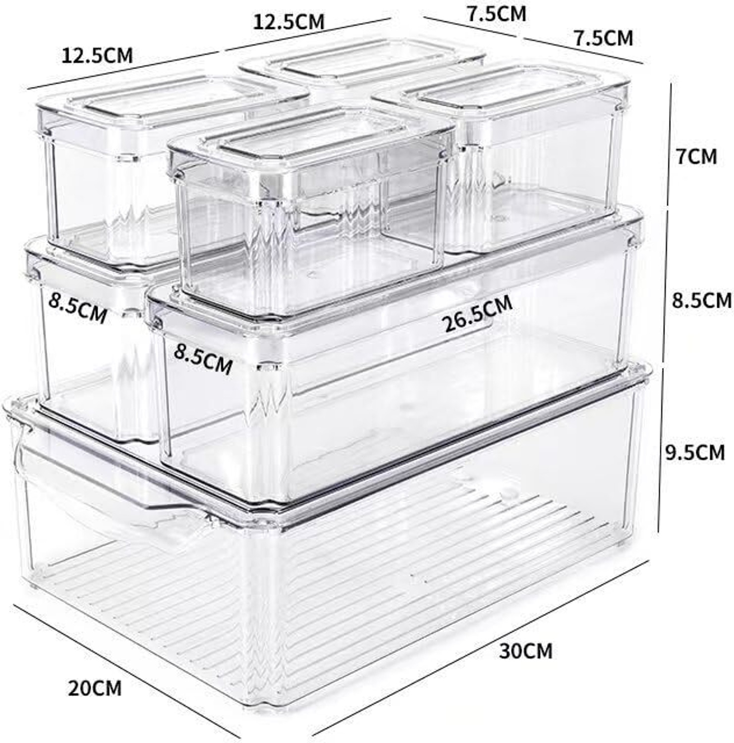 Image of BAREPEPE Plastic Fridge Container - 5700 ml, 1500 ml, 470 ml (Pack of 7, Clear)