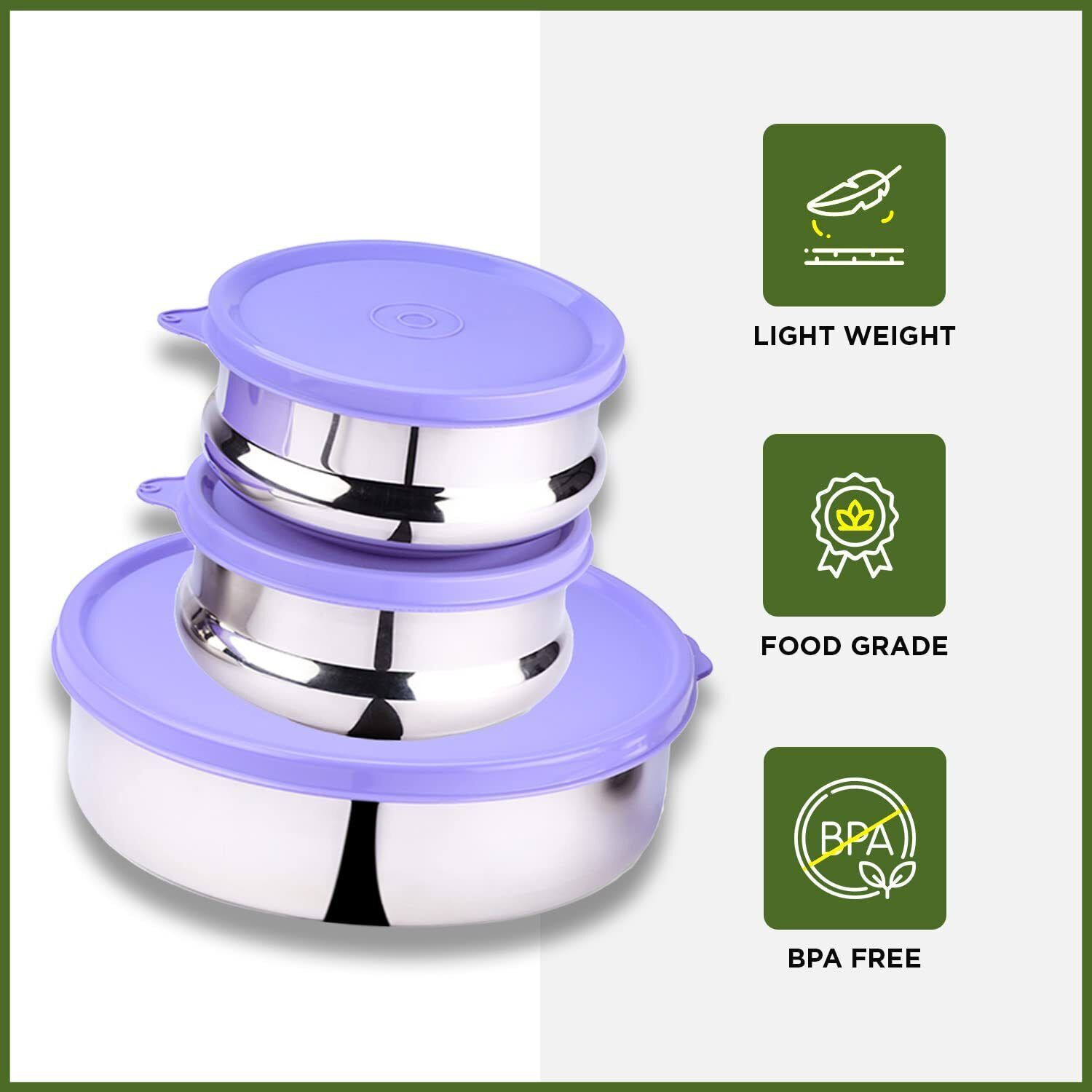 Image of Oliveware Steel Utility Container - 1900 ml (Pack of 3, Violet)
