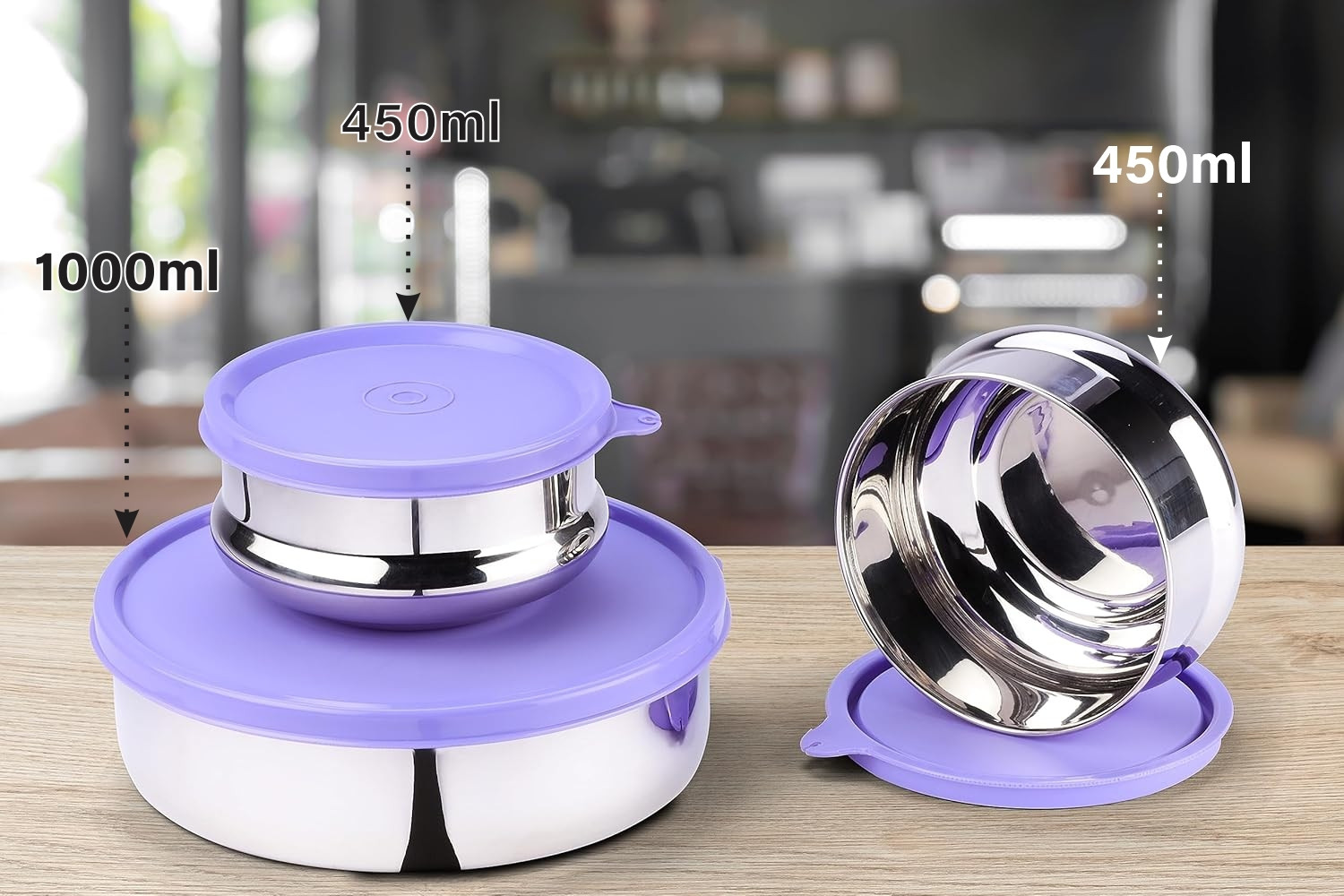 Image of Oliveware Steel Utility Container - 1900 ml (Pack of 3, Violet)