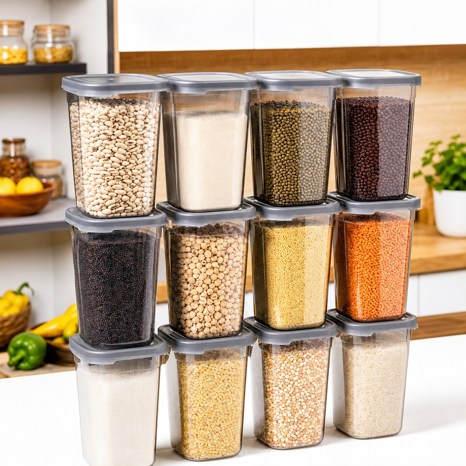 Image of Flipkart SmartBuy Plastic Grocery Container - 1 L (Pack of 12, Clear, Black)