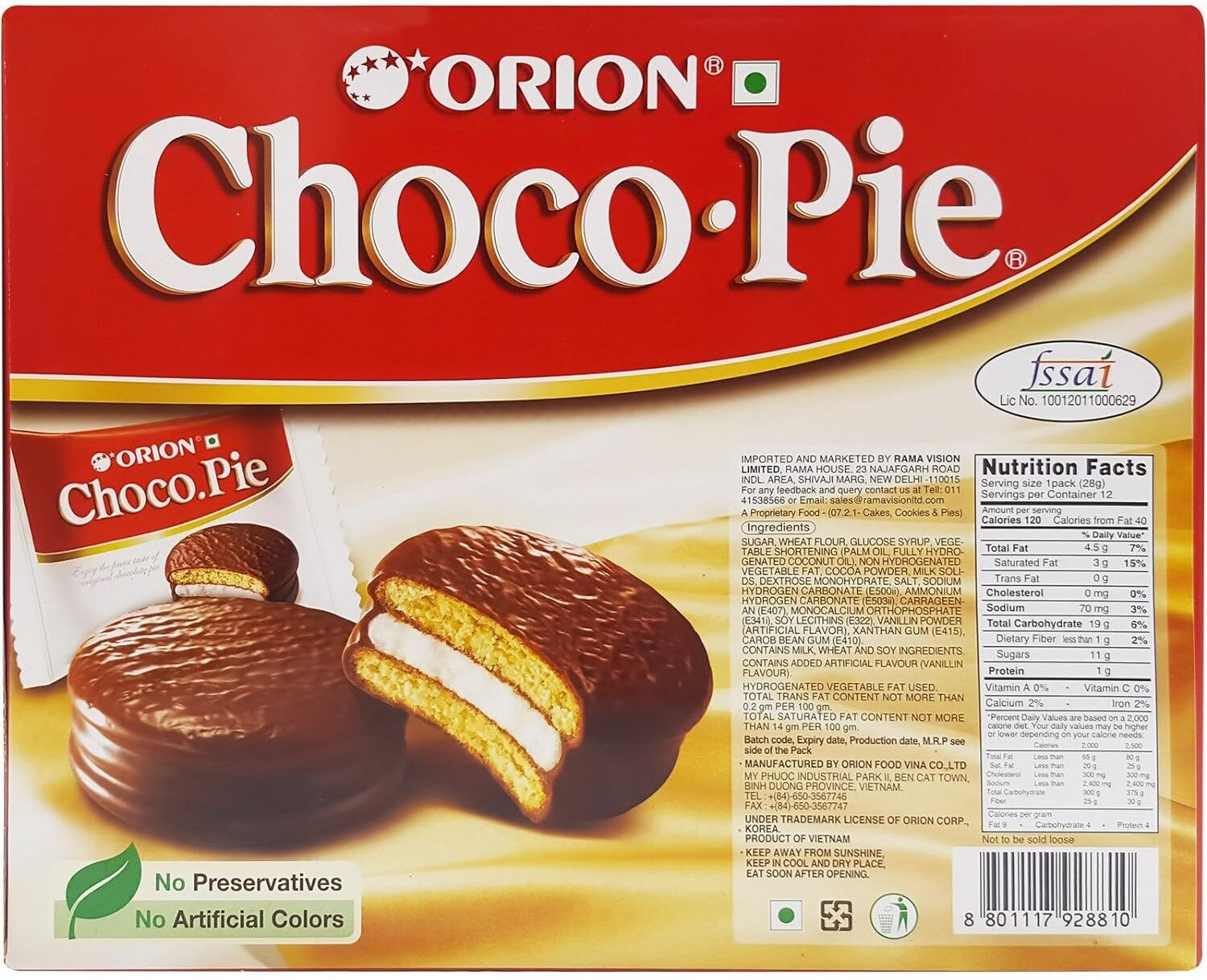 Image of ORION Choco Pie Chocolate Coated Soft Biscuit Cream Filled Cookies Biscuit (252 g)