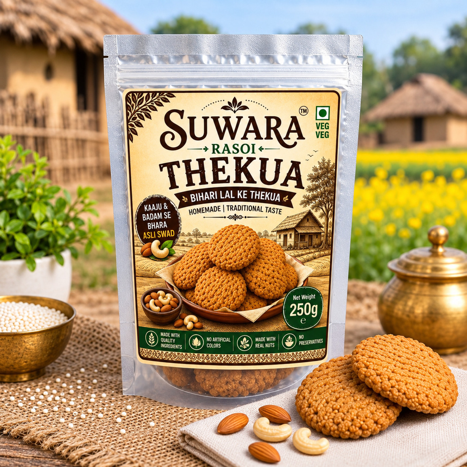 Image of SUWARA Thekua Cookies & Biscuit | Kaju & Badam Crispy 250g Bakery Biscuit (250 g)