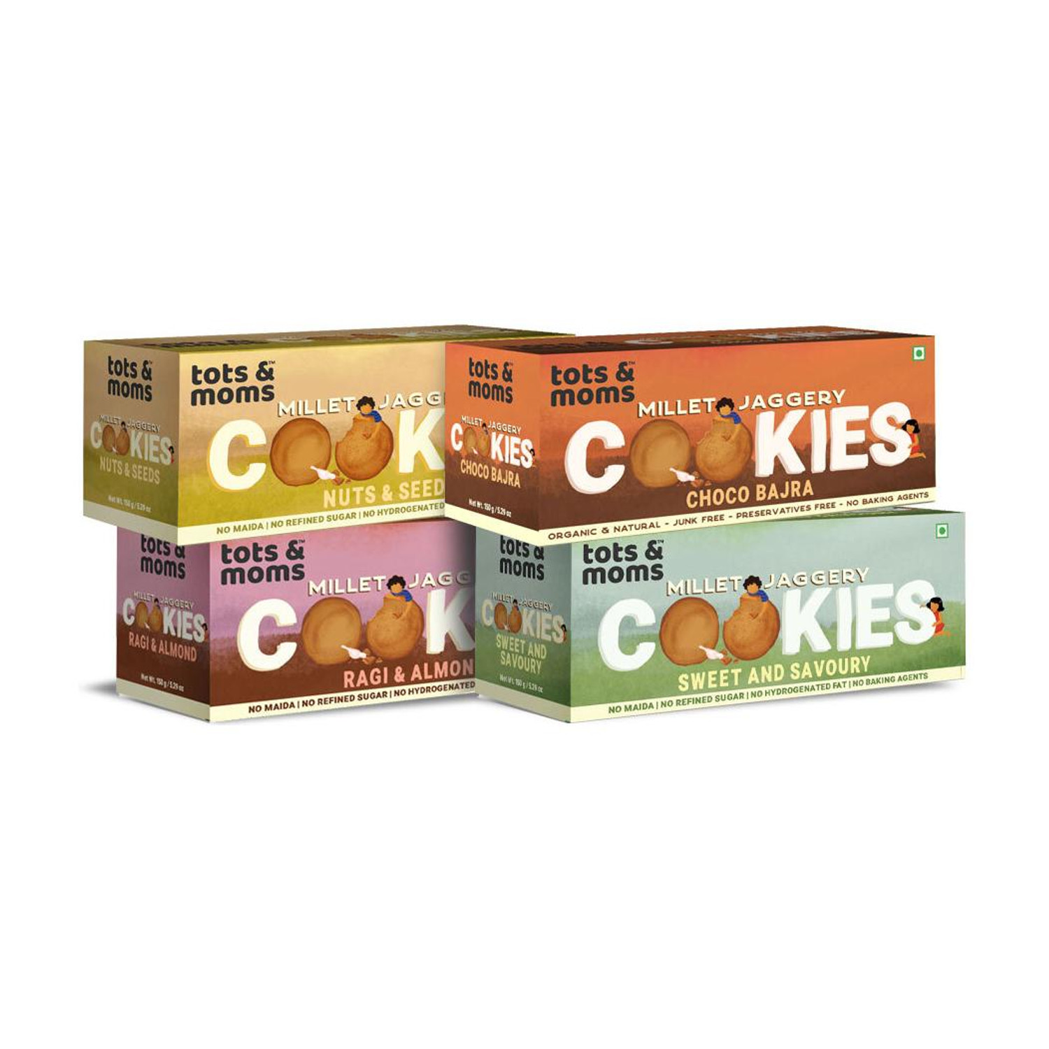 Image of TOTS AND MOMS Healthy & Nutritional Millet & Jaggery Cookies pack of 2 |Nuts & Seeds| Sweet & Savory| 150 gm each Multi Grain Biscuit (2 x 150 g)
