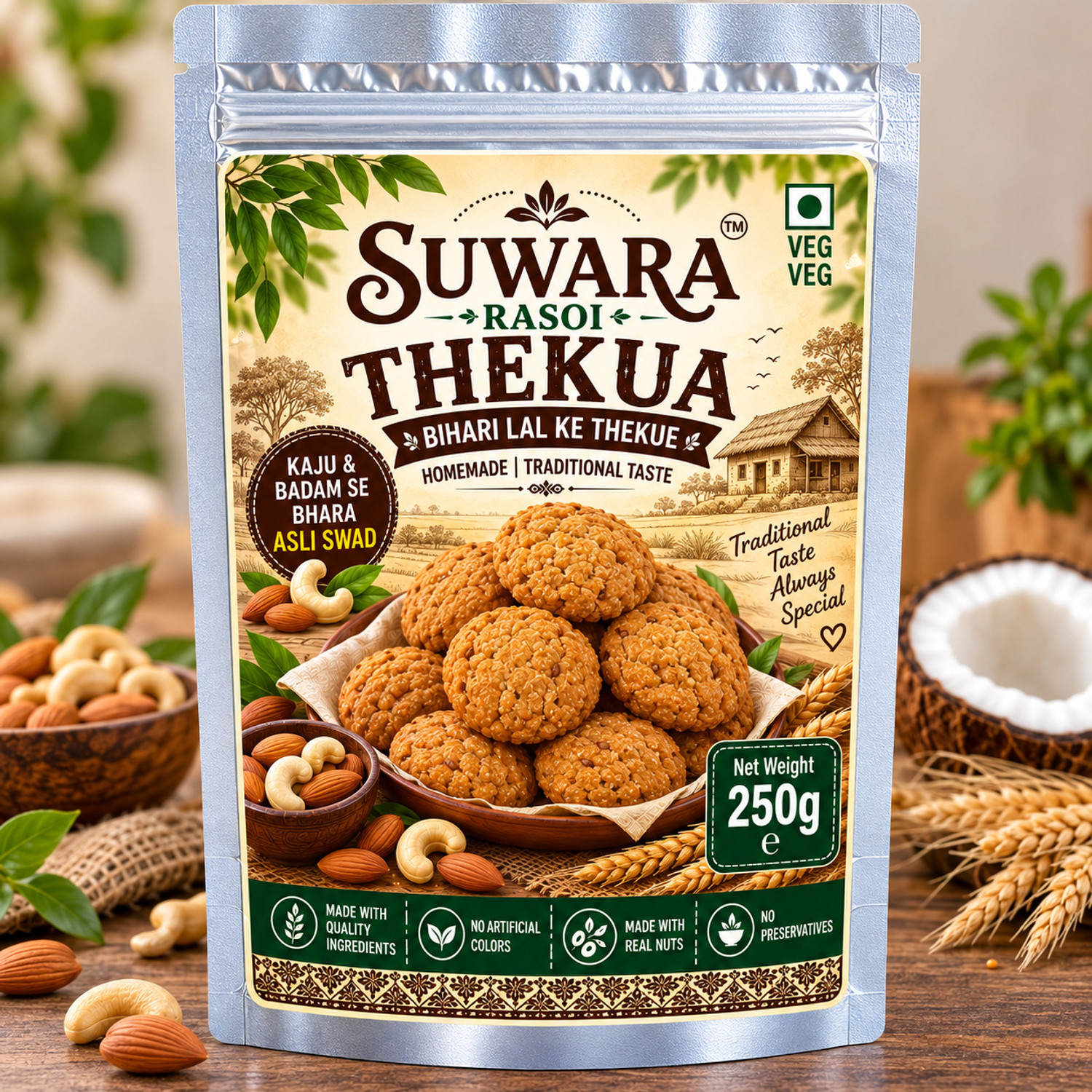 Image of SUWARA Thekua Cookies & Biscuit | Kaju & Badam Crispy 250g Bakery Biscuit (250 g)