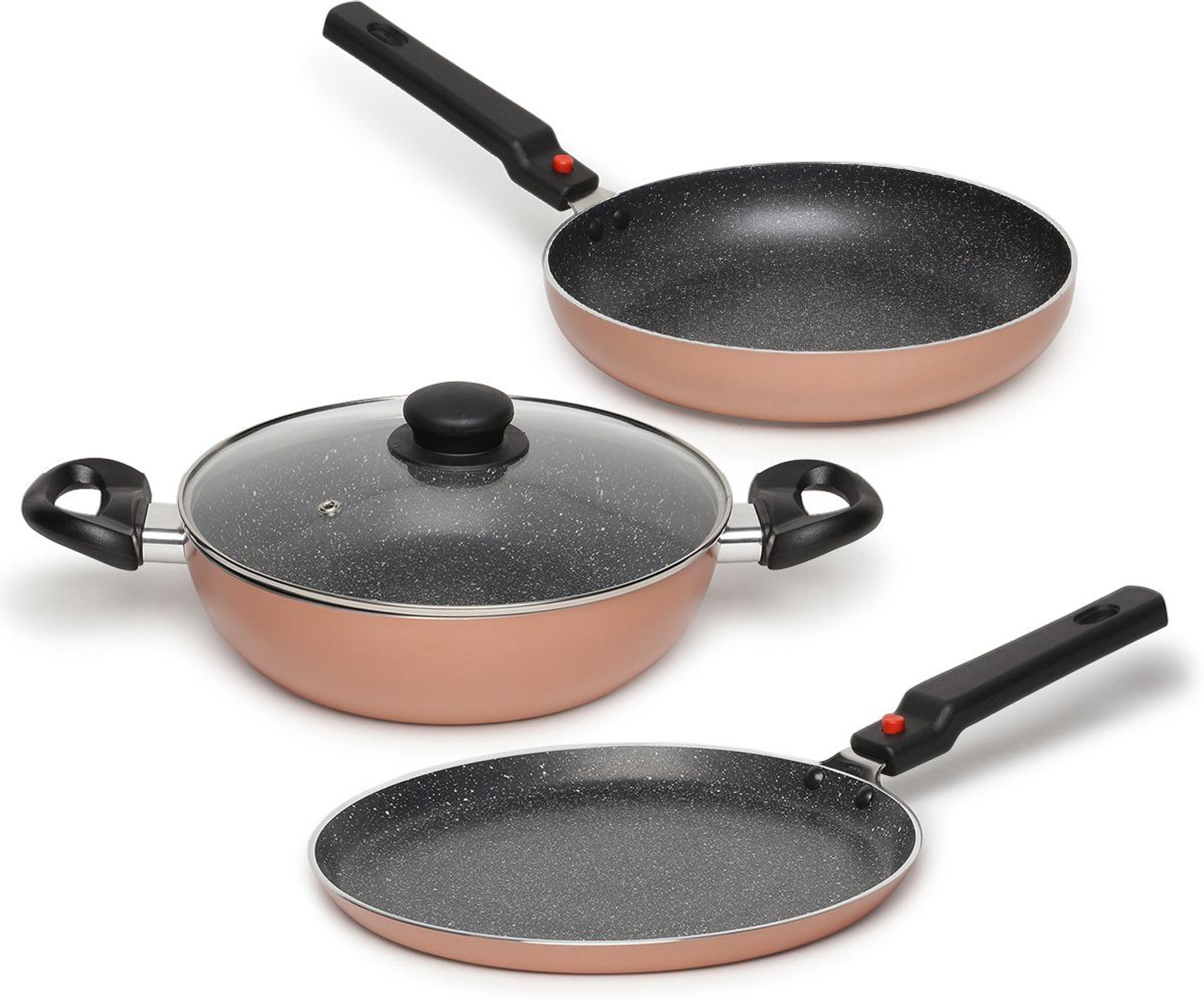 Image of Flipkart SmartBuy 3-Piece Cookware Combo Set Induction Bottom Non-Stick Coated Cookware Set (Aluminium, 3 - Piece)
