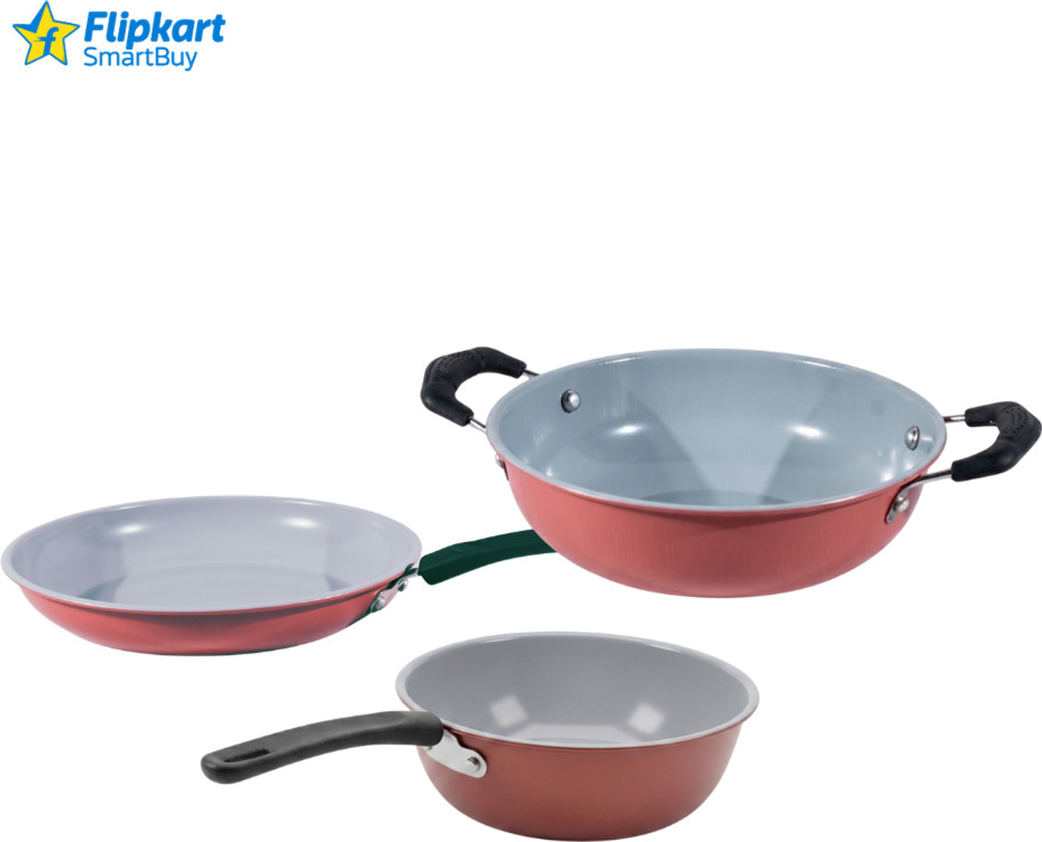 Image of Flipkart SmartBuy 3-Piece Cookware Combo Set Induction Bottom Non-Stick Coated Cookware Set (Aluminium, 3 - Piece)