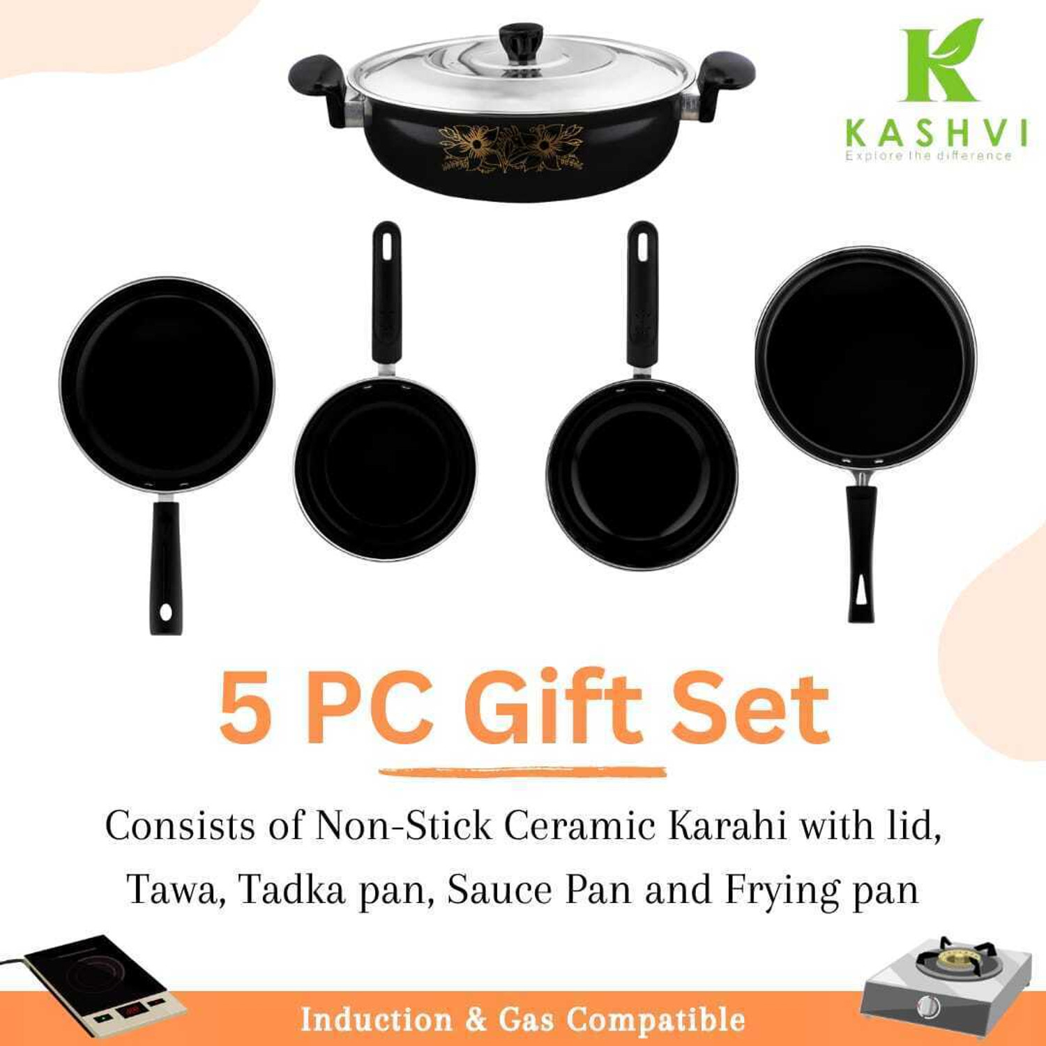 Image of HouseOfCommon us Induction Bottom Non-Stick Coated Cookware Set (Cast Iron, 6 - Piece)
