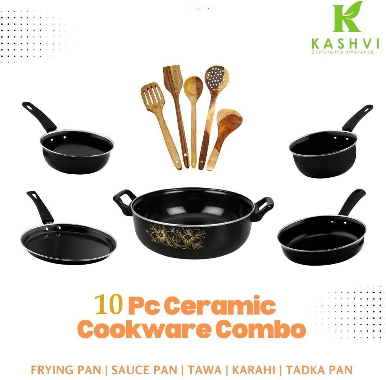 Image of HouseOfCommon us Induction Bottom Non-Stick Coated Cookware Set (Cast Iron, 6 - Piece)